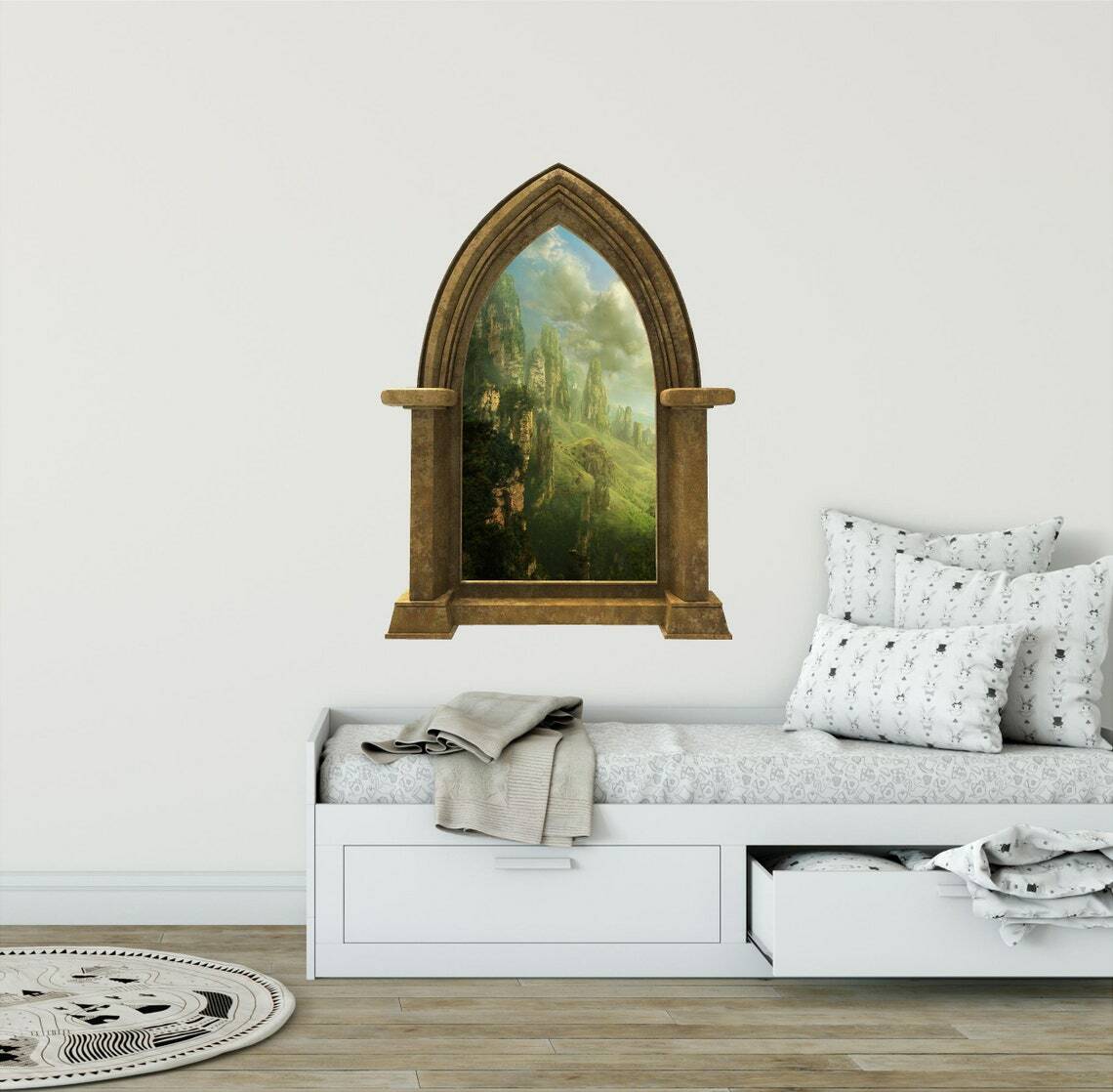CastleScape Rock Towers Wall Decal Stone Castle Window Vinyl Wall Sticker Decor