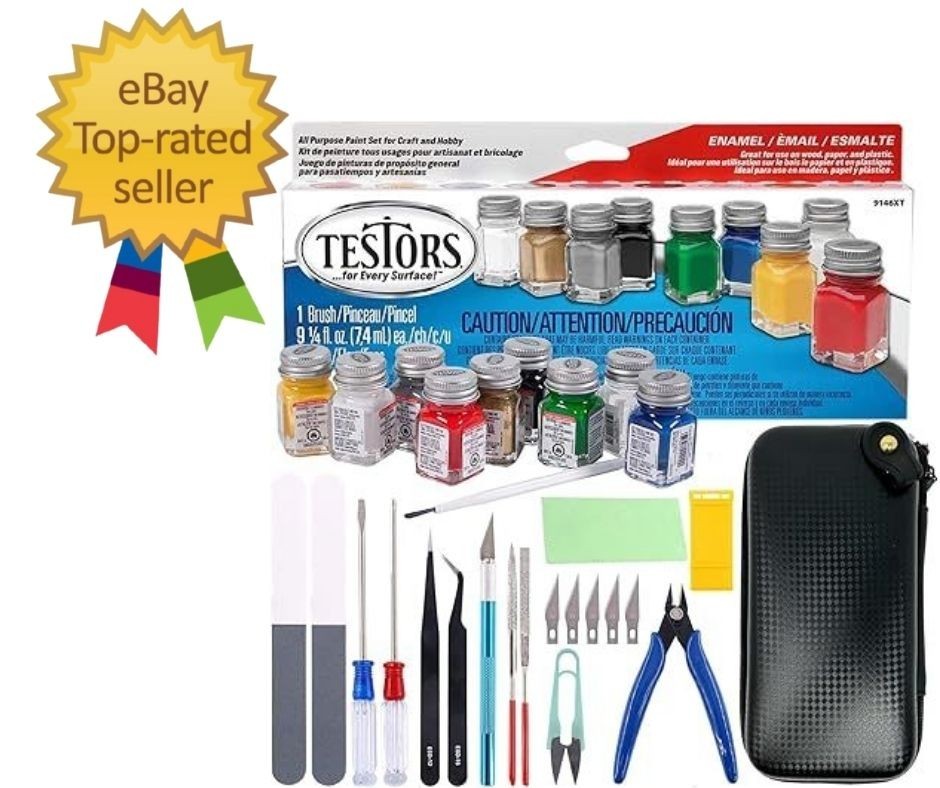 Testors Enamel Model Paint Set & Pixiss Accessory Kit – 10 Colors & Tools
