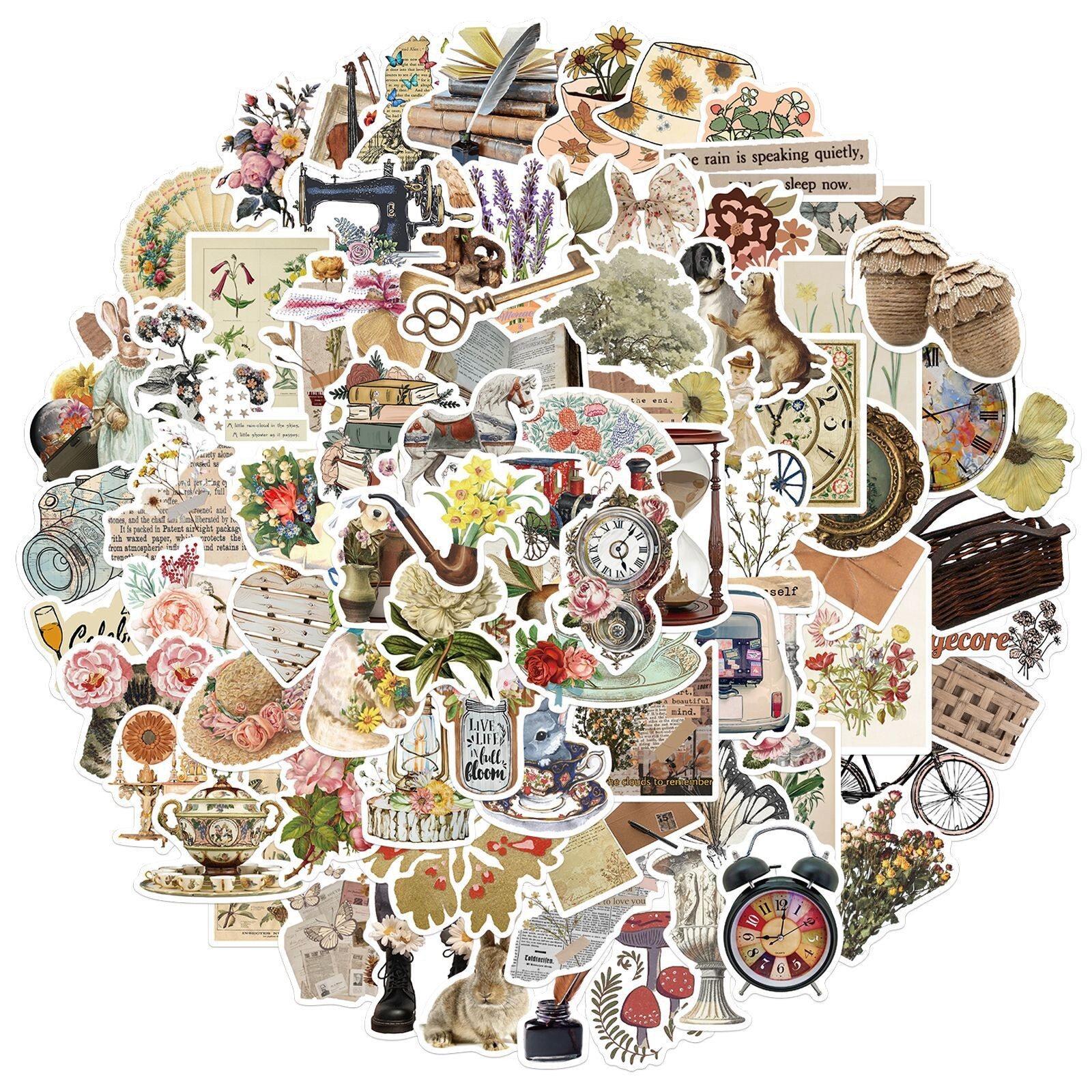 200pcs RETRO COTTAGECORE MAGIC Stickers, Stamps Books Flowers Rainbow,214