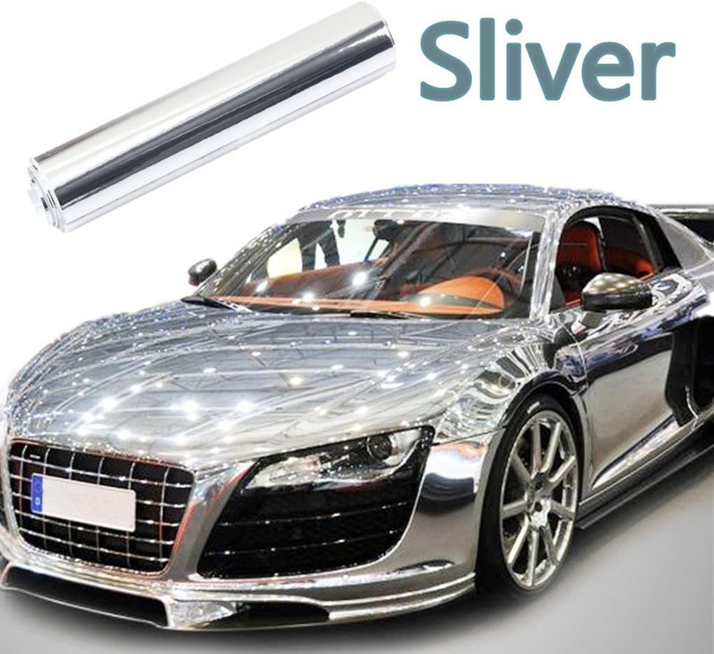 12"X78"Chrome Mirror Silver Vinyl Wrap Sticker Decal Film Sheet,Self-Adhesive