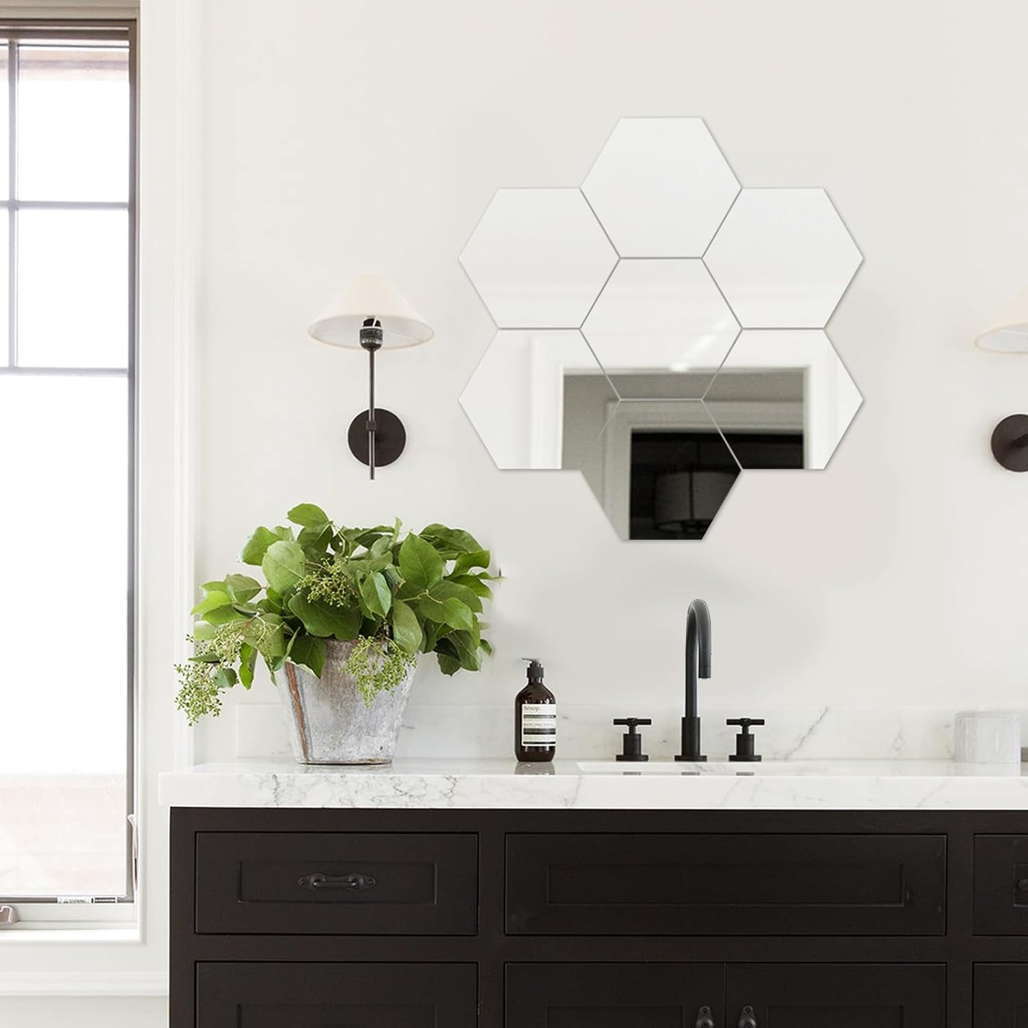Self-Adhesive Hexagon Acrylic Mirrors 11.8×11.8 Inch – 10PCS for Home Decor