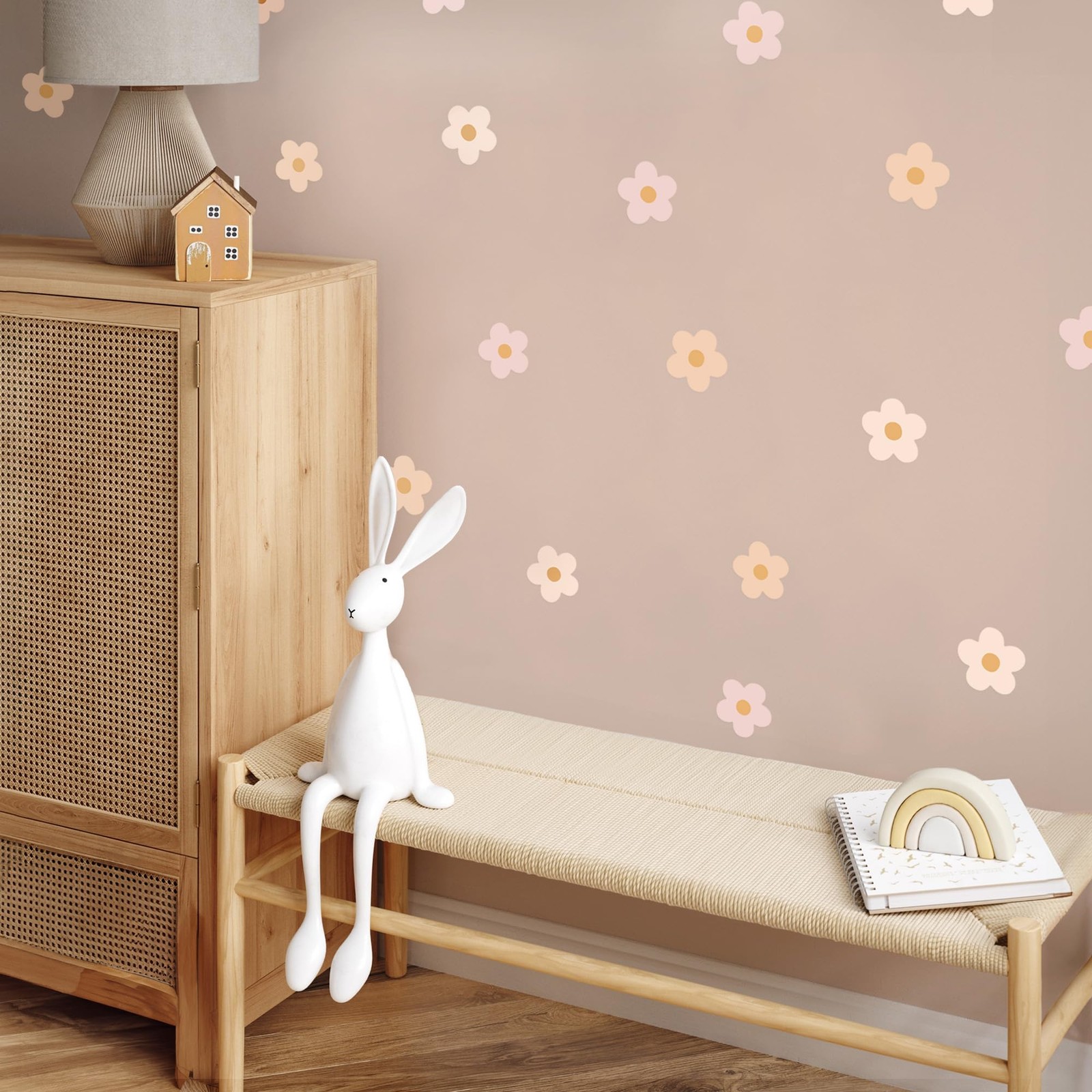 – Daisy Blush Pink Boho Flowers Decals – Easy-to-Apply & Removable Wall Stick…