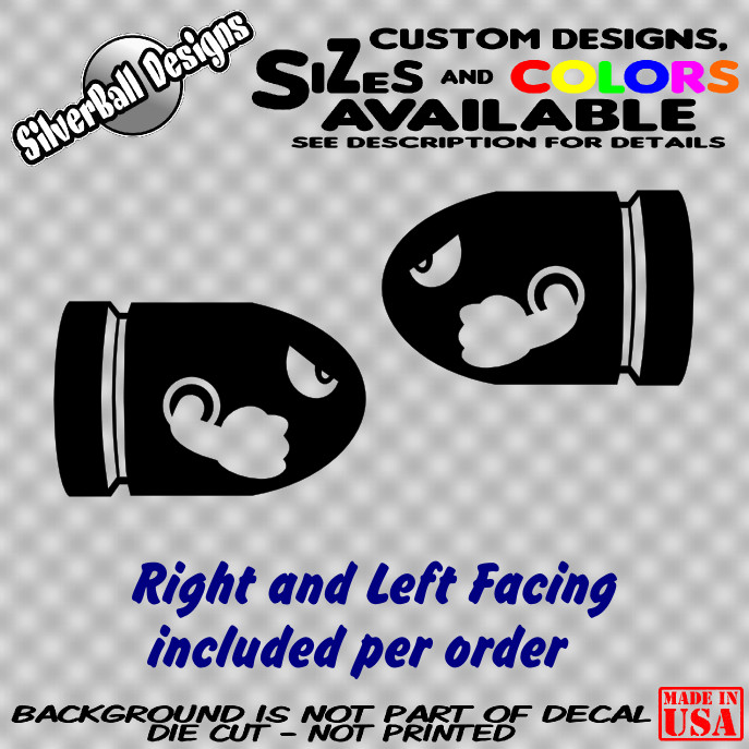 BULLET BILL X2 Custom Vinyl sticker Mario Phone Laptop Car Window 3DS Nintendo