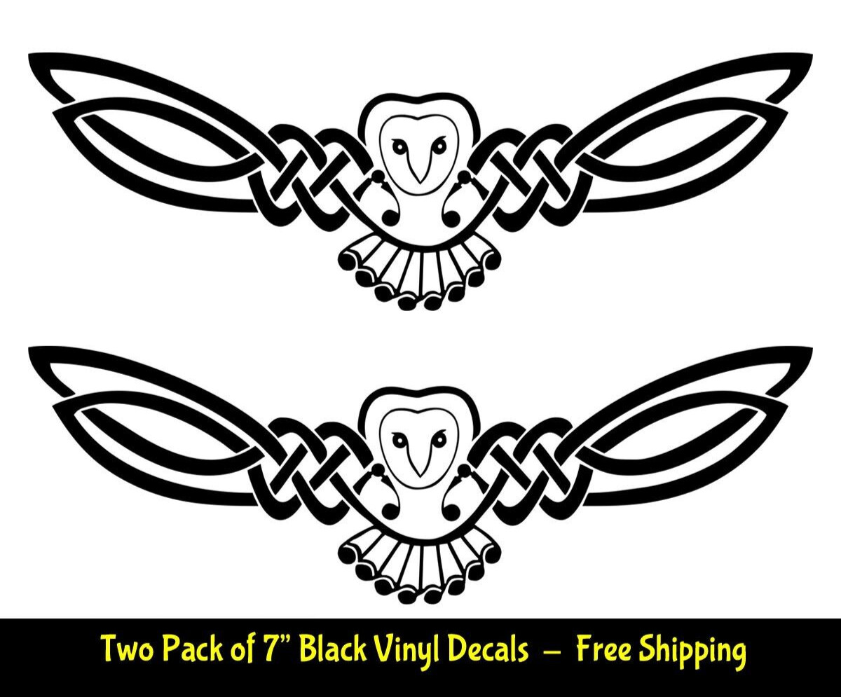 Celtic Owl Knot Two 7" Black Vinyl decals Irish Tribal Trinity car truck Mirror