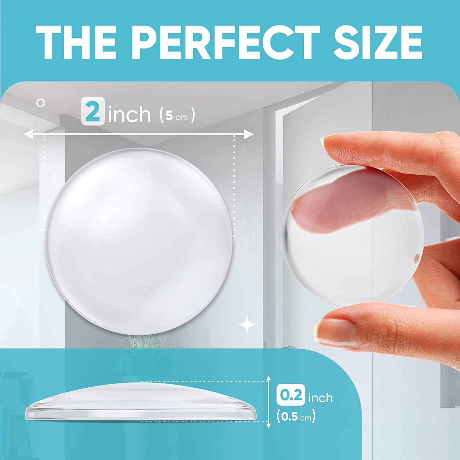 Wall & Door Handle Stopper 2" Set. 6 Pieces of Clear Rubber Door Knob, round …