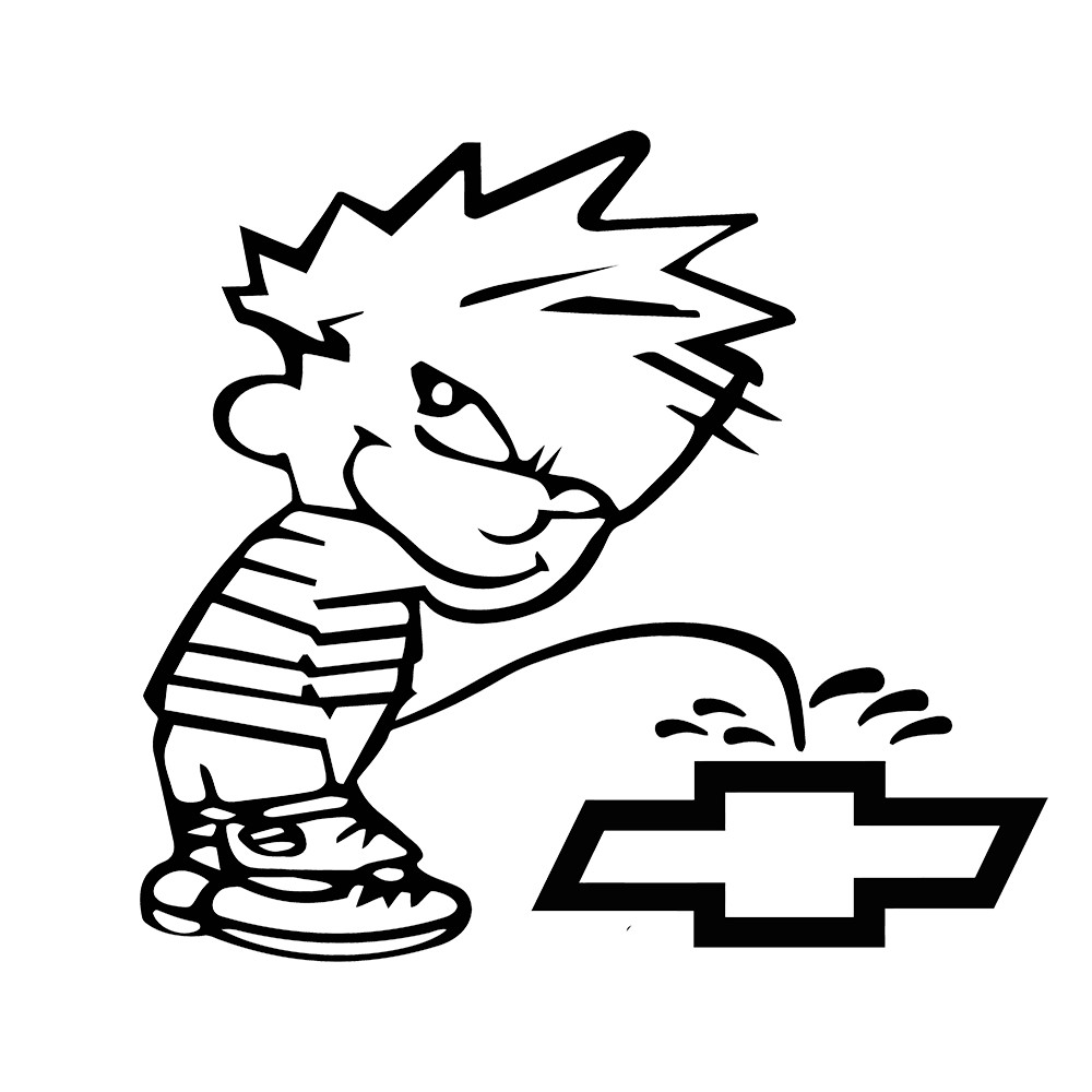 6" Calvin Peeing on Chevy Bowtie Funny Vinyl Decal Sticker