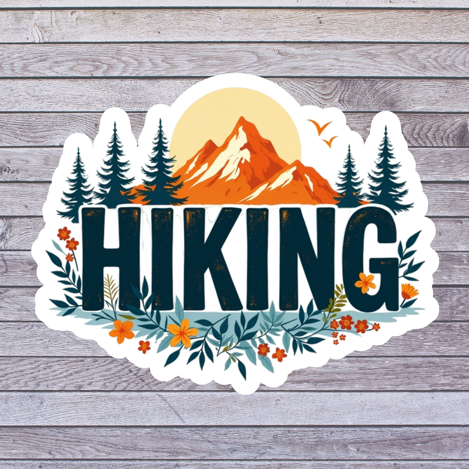 Hiking Sticker Vinyl Decal Floral Mountain Nature Outdoor Adventure