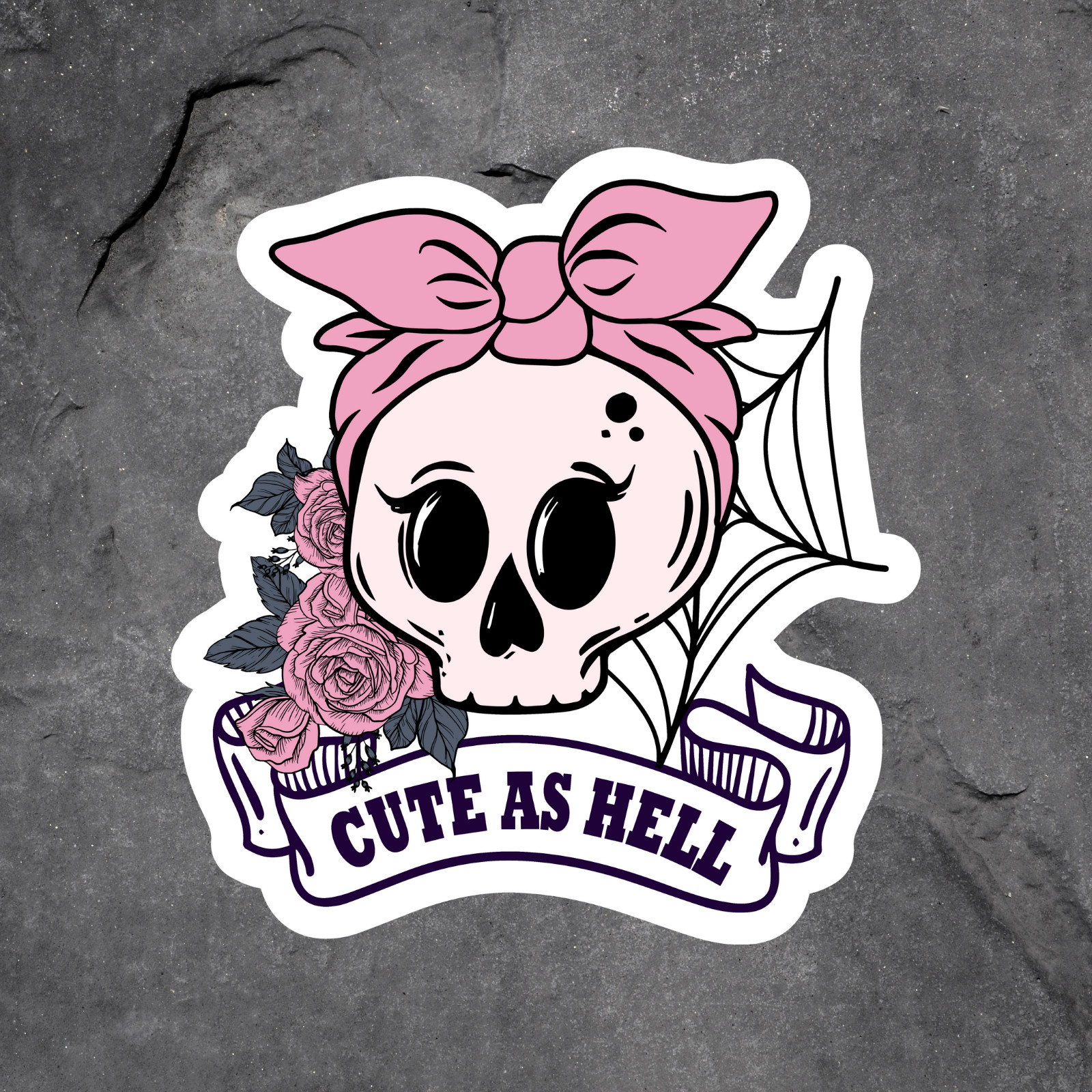 Skeleton sticker vinyl decal cute skull pink bow roses goth aesthetic