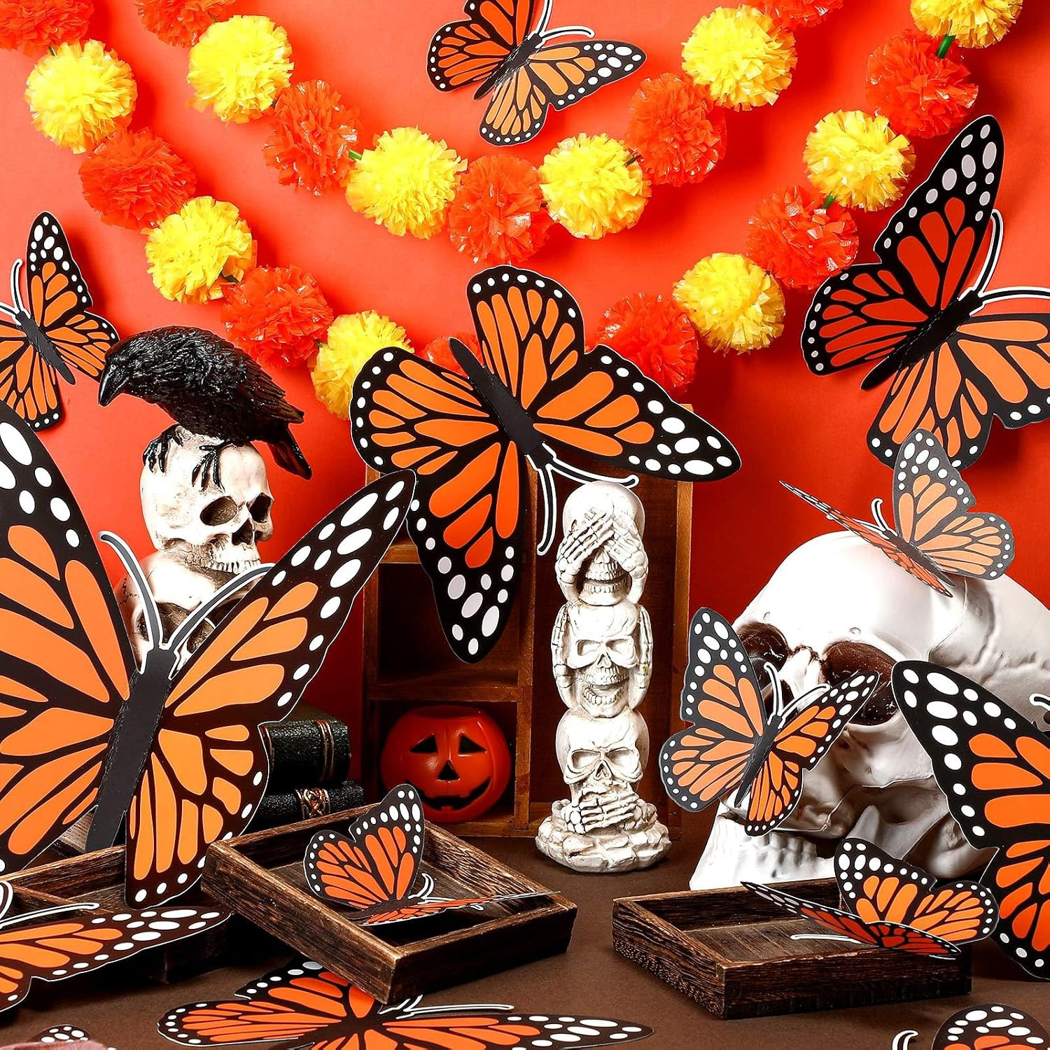 20 Pcs Large Monarch Butterfly Decorations 11.8 Inch 3D Orange Yellow Blue