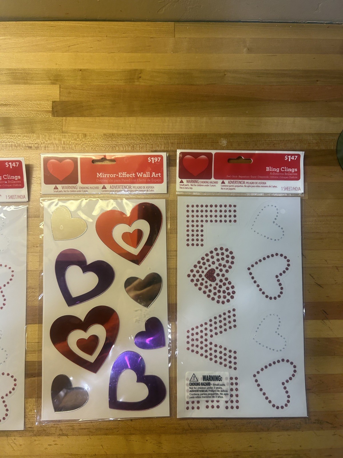 5 Pack-Valentine Hearts Love Mirror Effect Tile Wall Sticker Stick On Art Decals