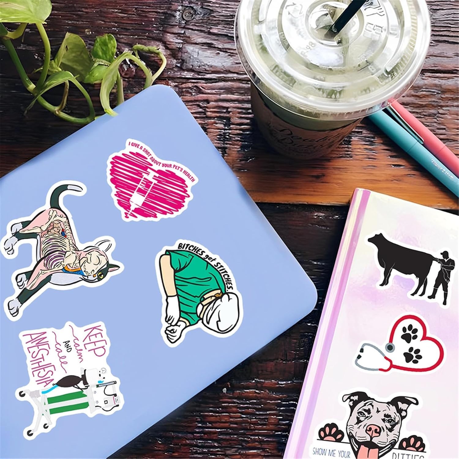 50 Pcs Waterproof Veterinary Stickers – Cute Decals for Teens & Animal Lovers