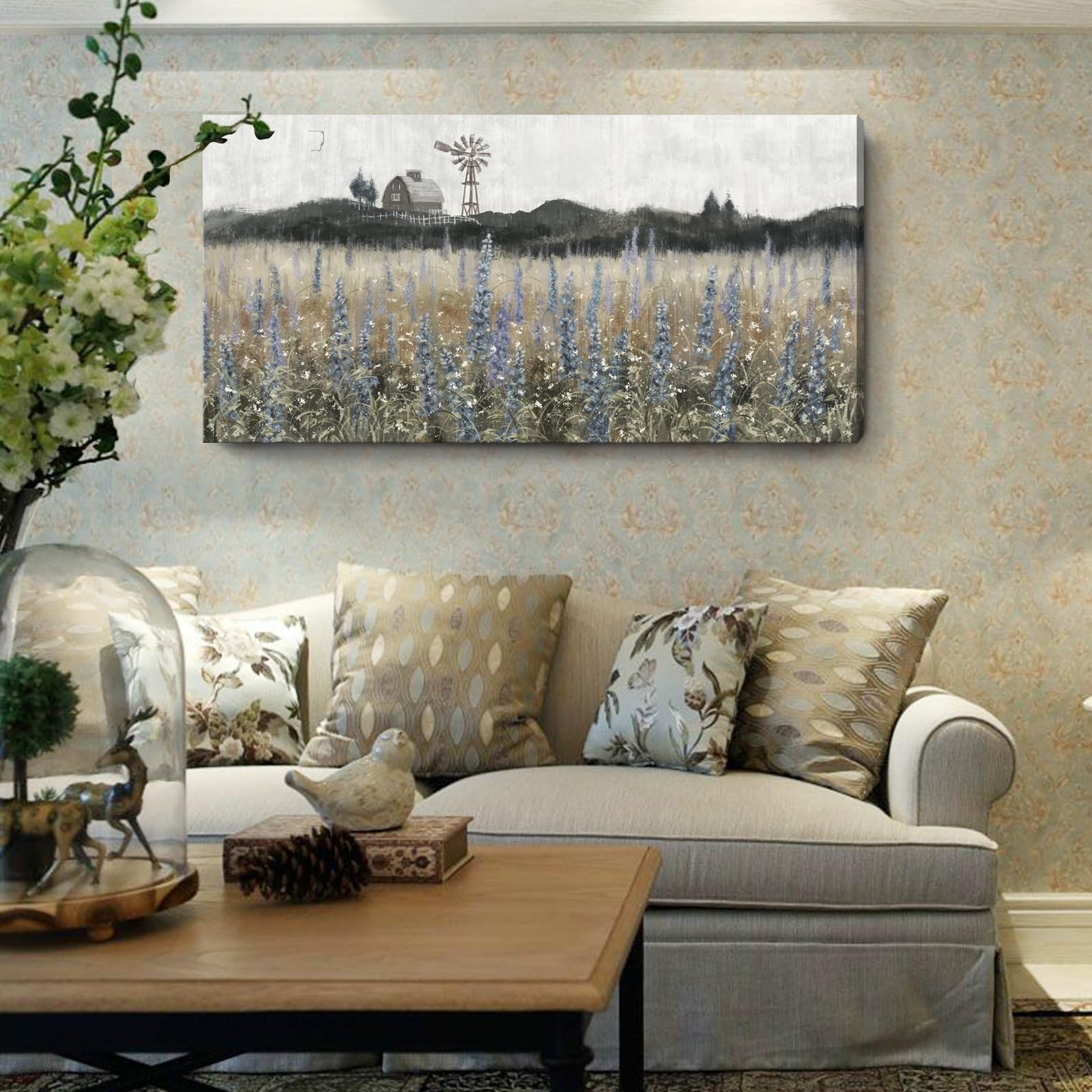 Large Wall Art for Living Room Vintage Farmhouse Decor Nature Wildflower Fiel…
