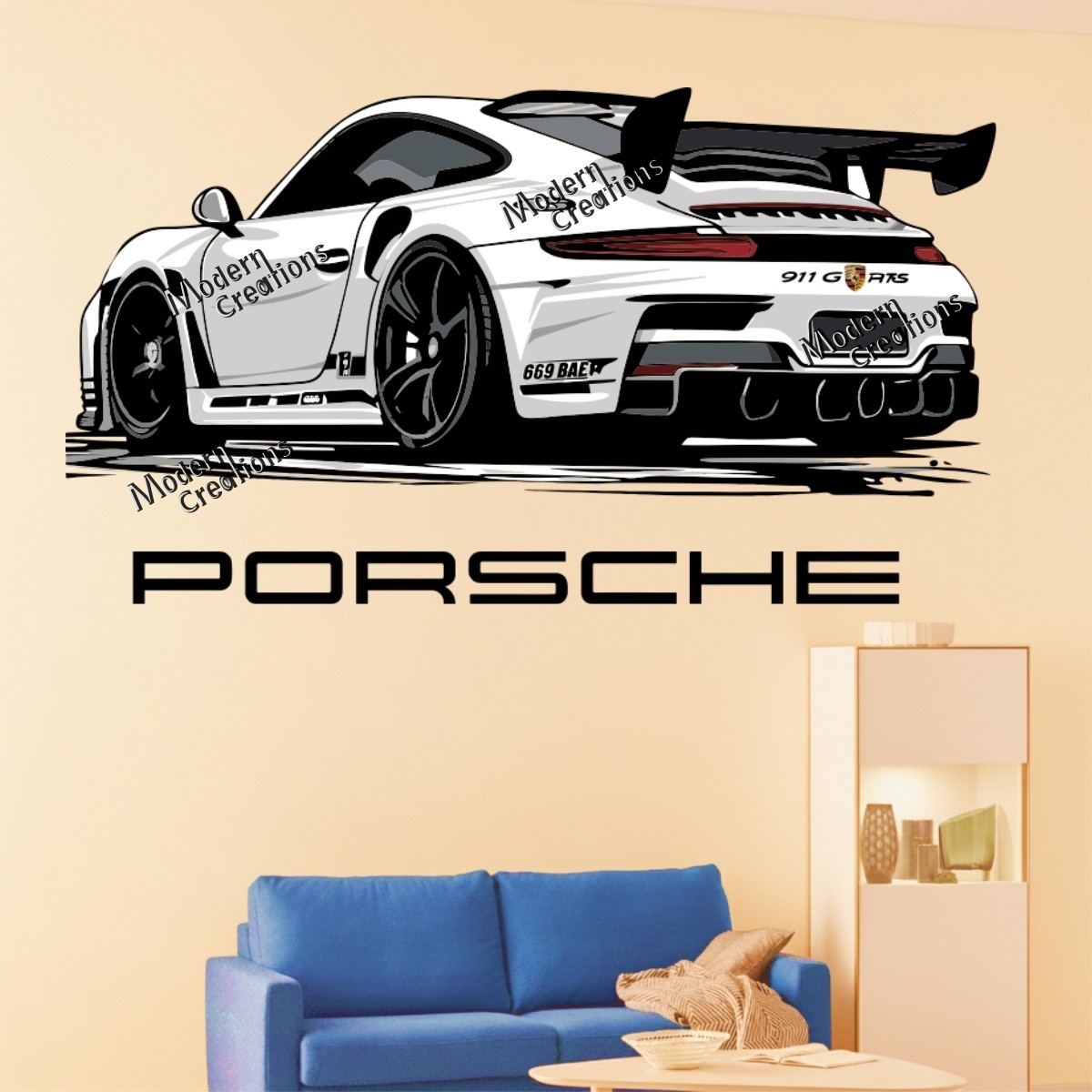 Porsche 911 Sports Car Wall Stickers Room Decor Vinyl Decal Mural Home Art DIY