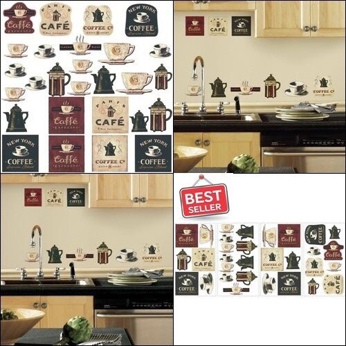 COFFEE HOUSE 31 BiG Wall Stickers Room Decor Kitchen Labels Cups Pot Sign Decals