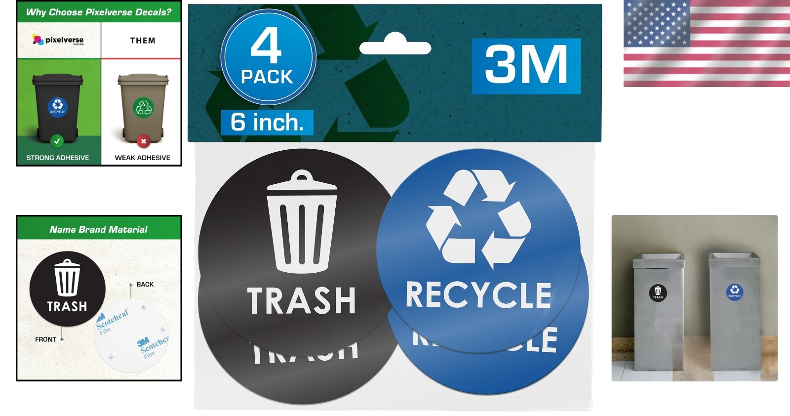High-Visibility 6" Round Recycling Stickers – Durable, 4 Pack for Easy Sorting