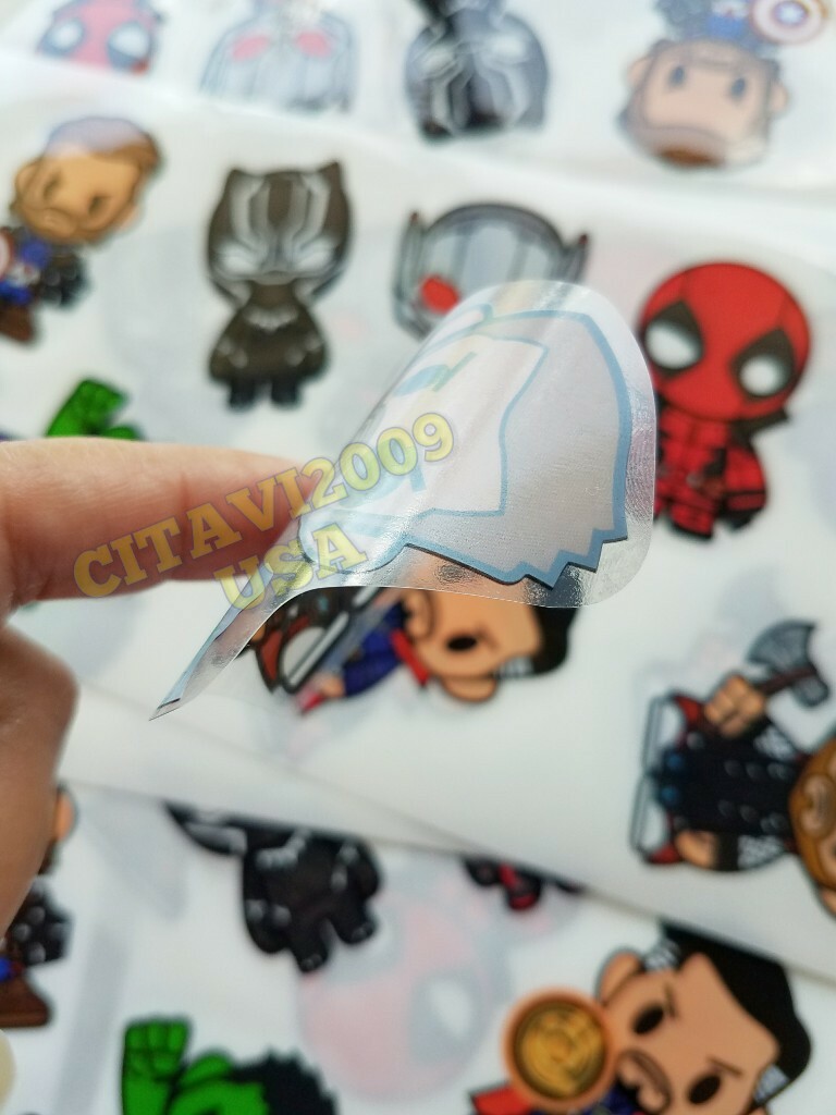 MARVEL SUPERHEROES AVENGERS CARTOON TRANSLUCENT WATERPROOF STICKERS SET OF 10.