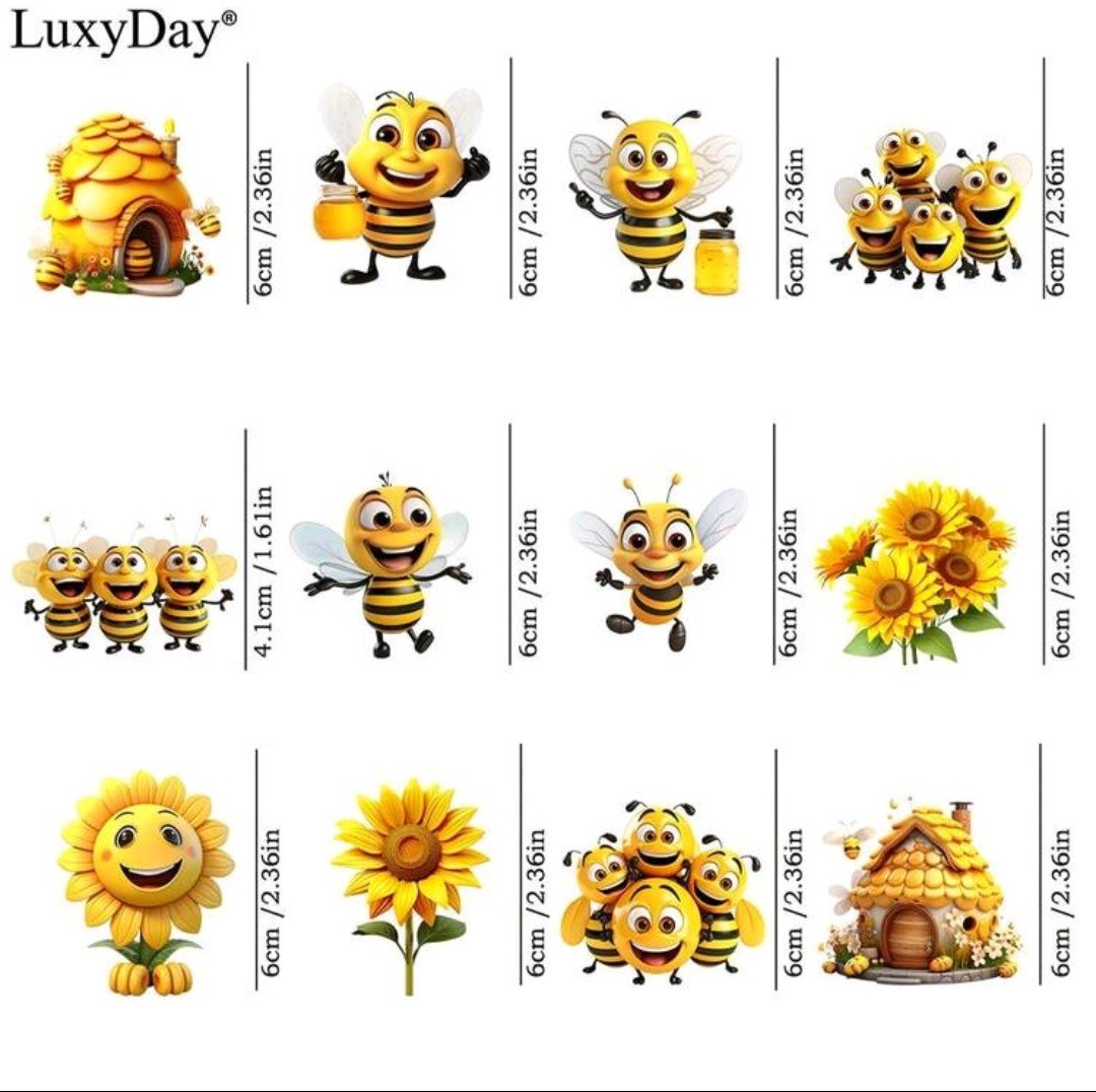 12pcs/Set LuxyDay Bee Sunflower Cartoon Vinyl UV Wrap Waterproof Cup Stickers