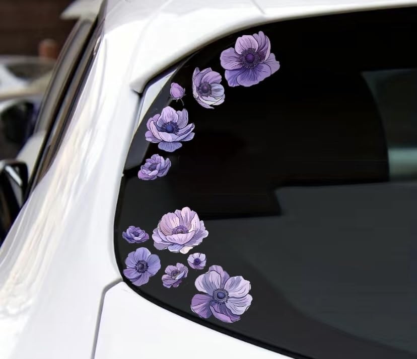 Anemone Purple Flowers Set for Car Decal Waterproof Vinyl Peel and Stick, Ane…