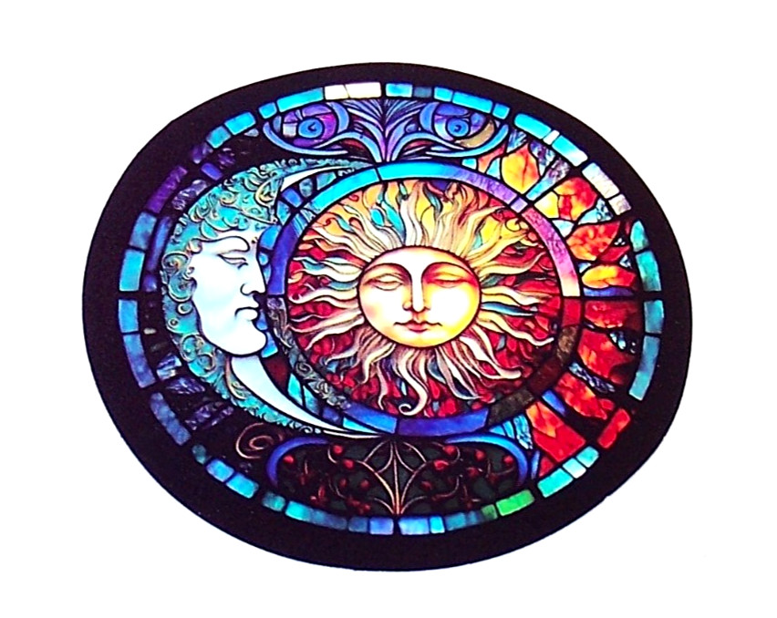 STAINED GLASS – Die Cut Sticker Decal Stained Glass Sun & Moon