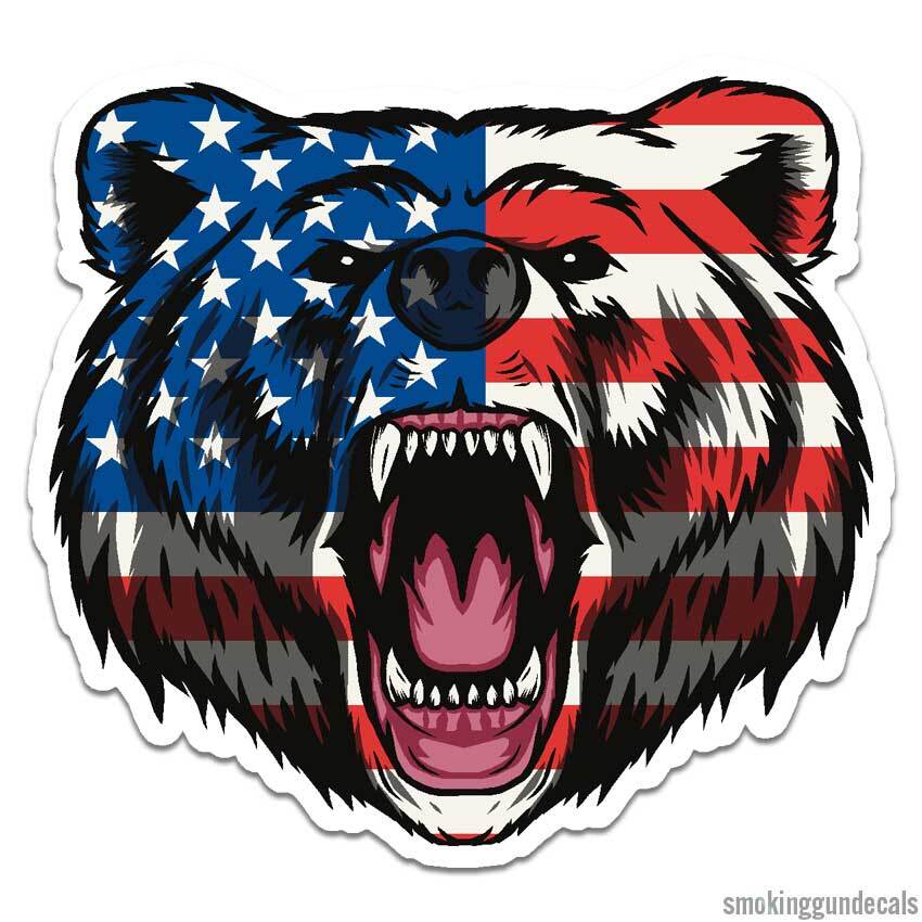 USA American Flag Bear, Vinyl Decal Sticker, Indoor Outdoor, 3 Sizes, #12039