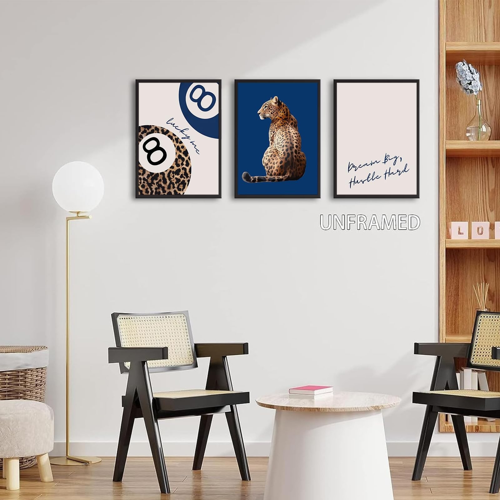 Navy Blue 3 Pcs Leopard Print Wall Art Cheetah animal prints 8 Ball Lucky Me …