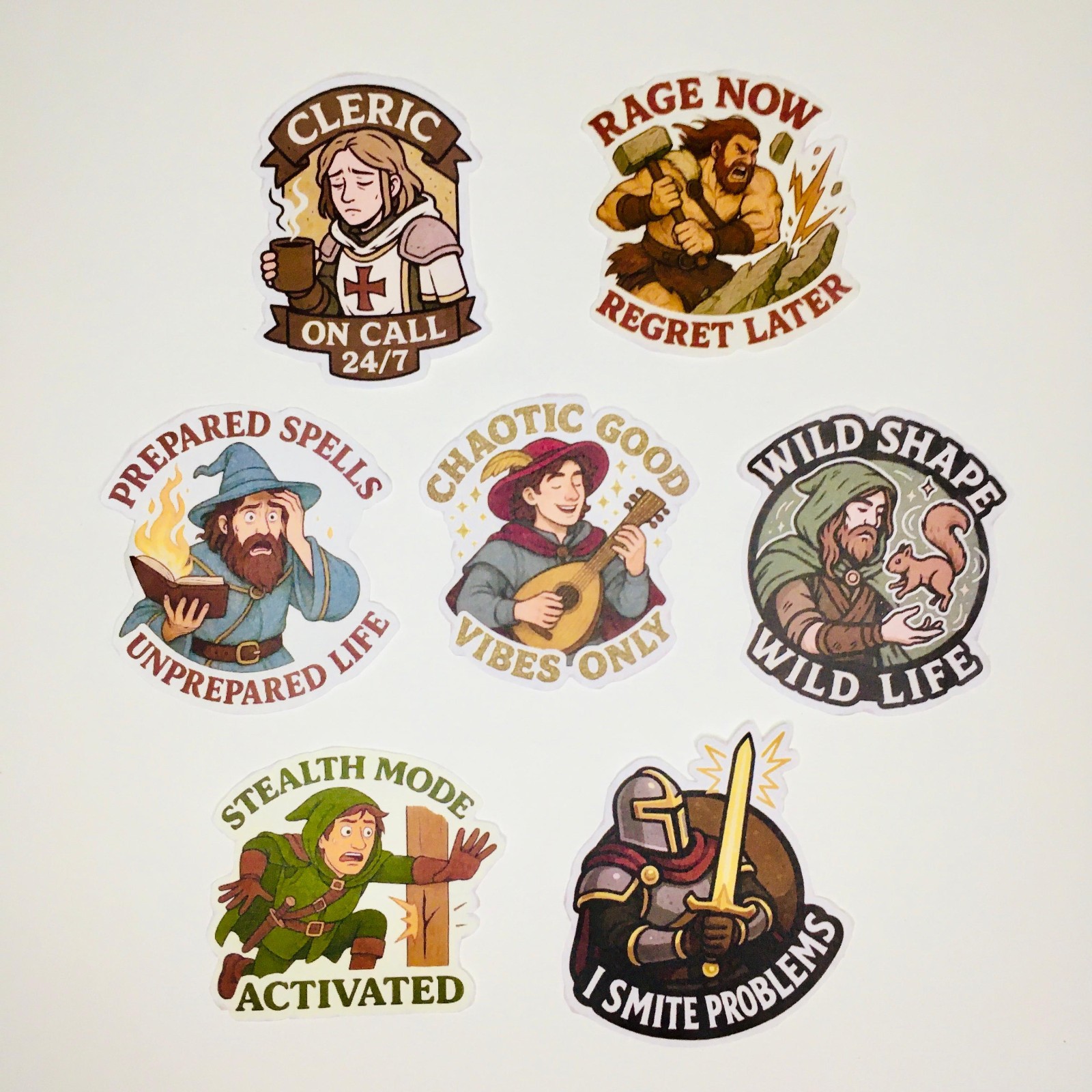 Tabletop RPG Class Sticker Bundle – 7 Funny Character Stickers
