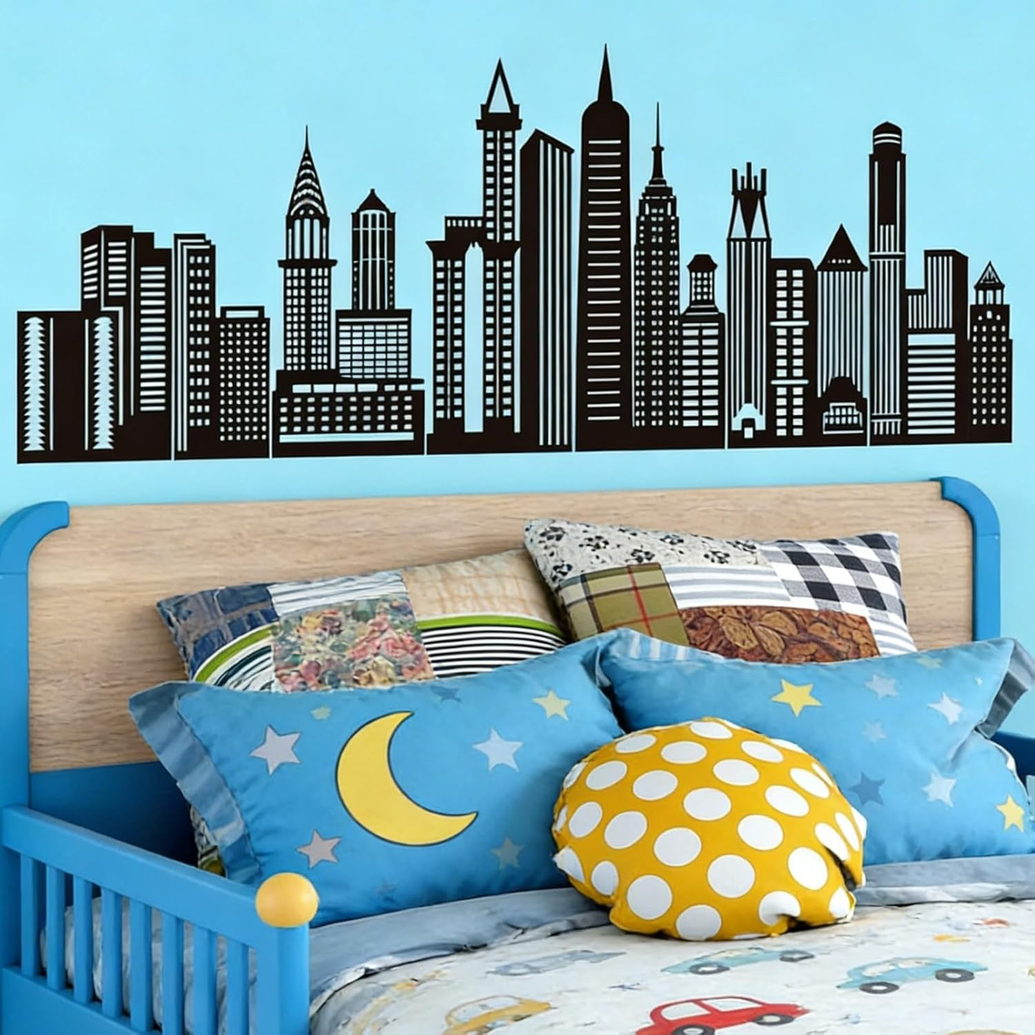 Black City Skyline Wall Stickers – City Building Silhouette Wall Decals – Boys N