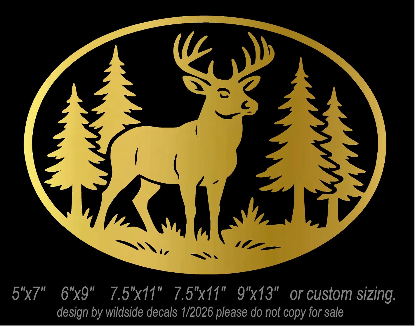Forest Scene Vinyl Decal Deer in Woods Oval car truck window sticker graphic