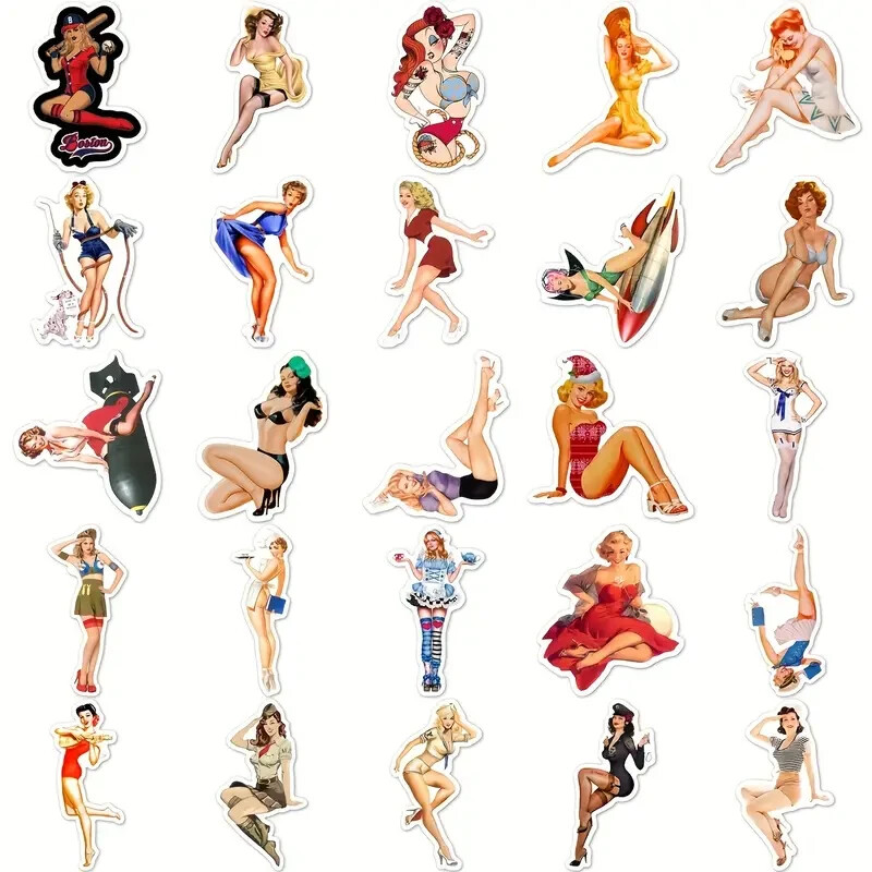 50pcs Retro Poster Girl Stickers.