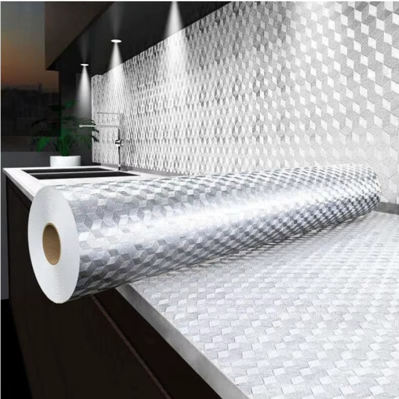 Kitchen Oil Proof Wallpaper Self Adhesive Aluminum Foil Sticker Waterproof Heat
