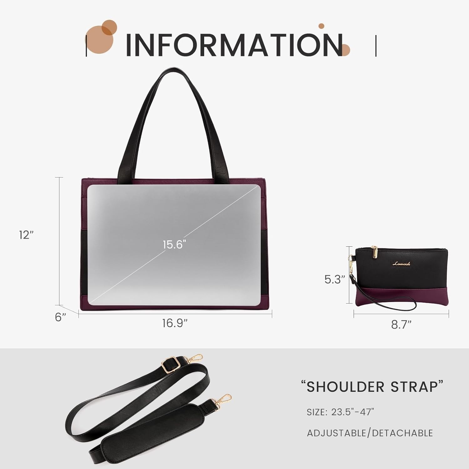 Laptop Bag for Women 15.6 Inch Tote Work Professional Leather Computer Briefcase