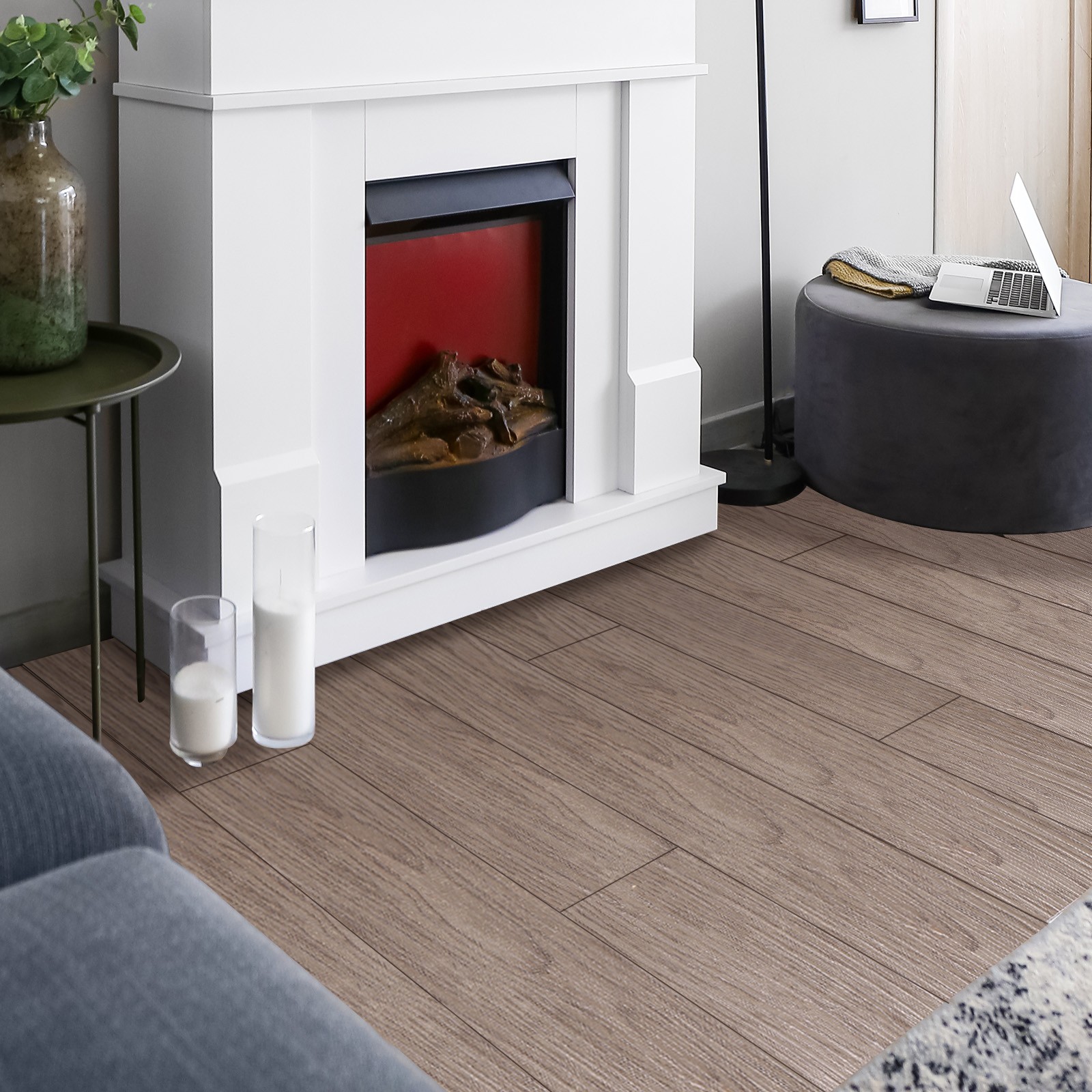 12pcs Peel and Stick Floor Tile 36 x 6" PVC Wood Plank Flooring,Charcoal Grey