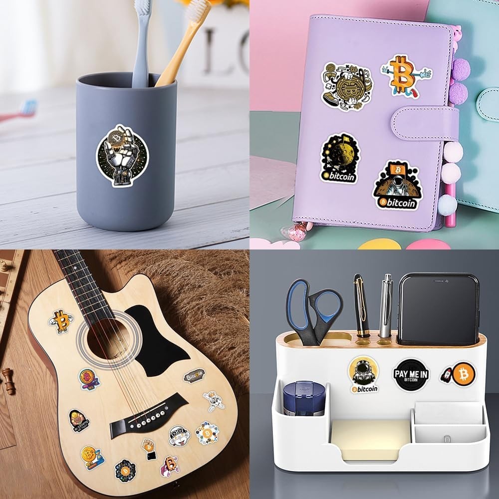 Decorate with Style – 60pcs Waterproof Bitcoin Crypto Stickers for All Ages