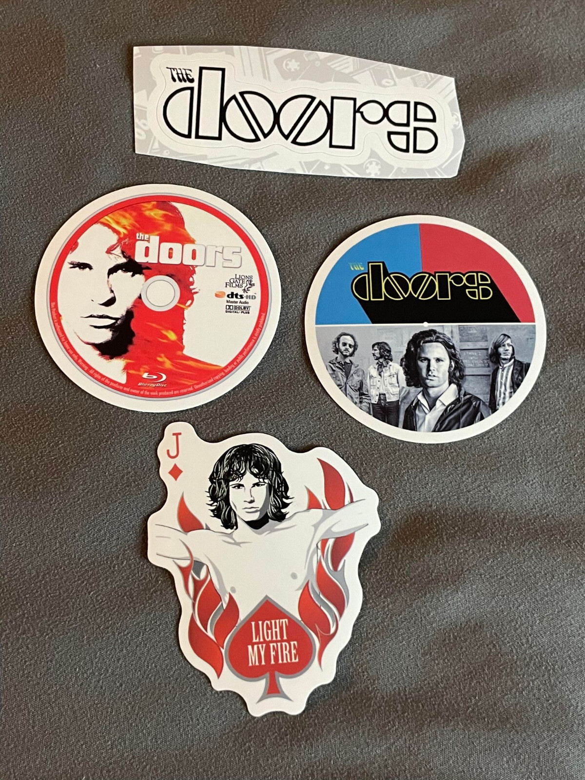 Lot of 4 THE DOORS 1" to 3" Band Logo STICKERS Fast! JIM MORRISON Light My Fire