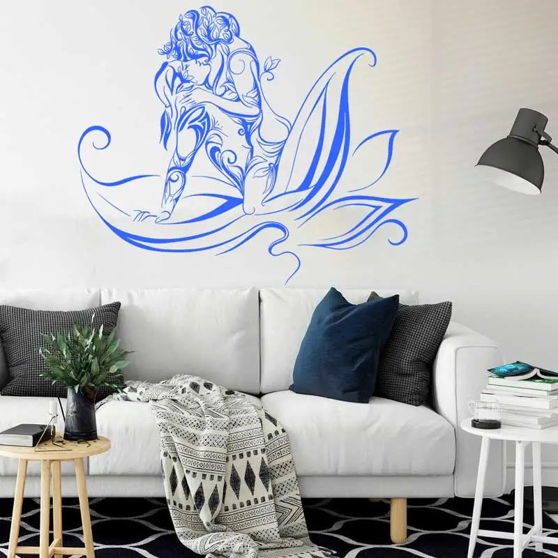 Loving Couple Sitting On Lotus Leaf Wall Sticker Abstract Couple Love Decor