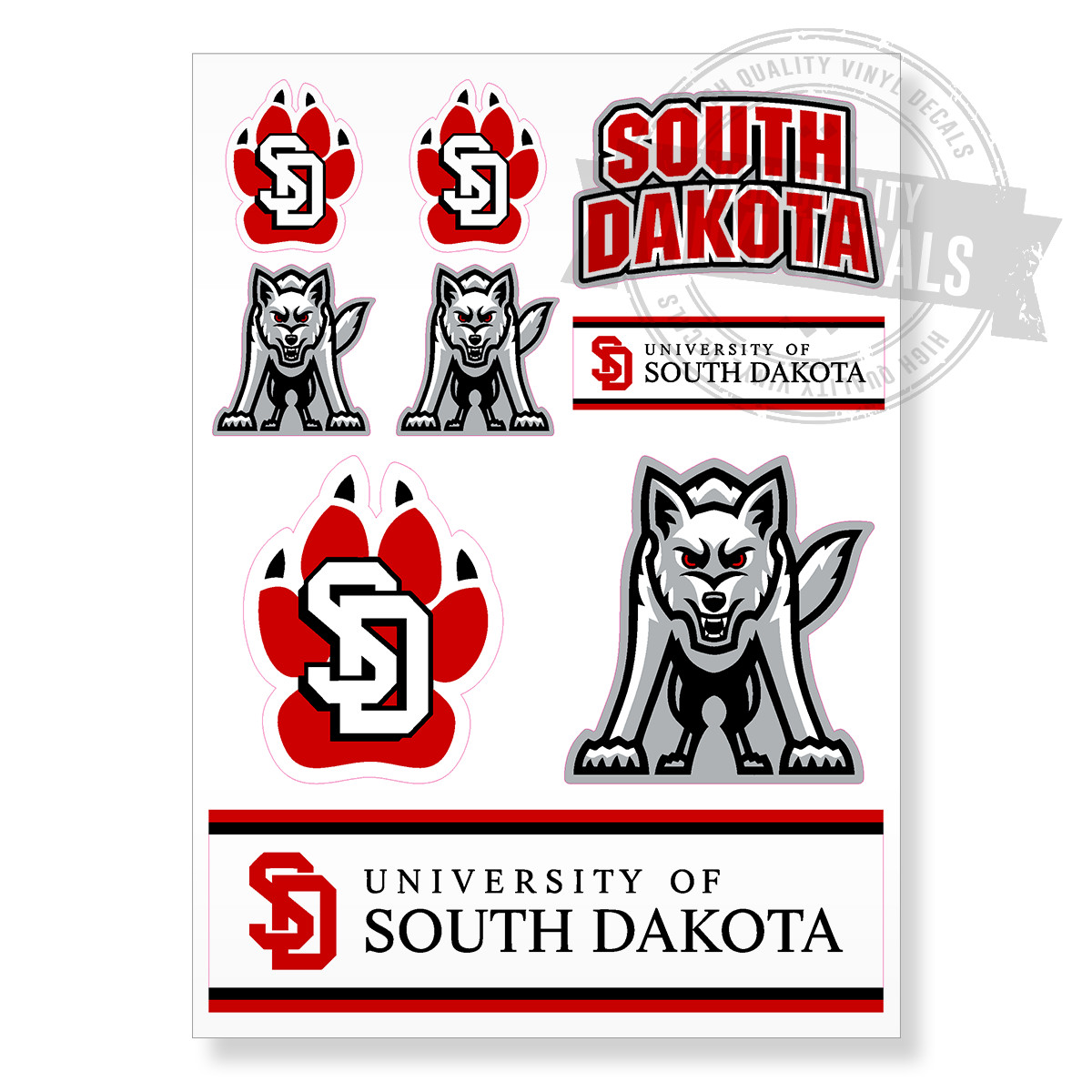 University of South Dakota NCAA A4 High Quality Printed Vinyl Decal Sticker Kit
