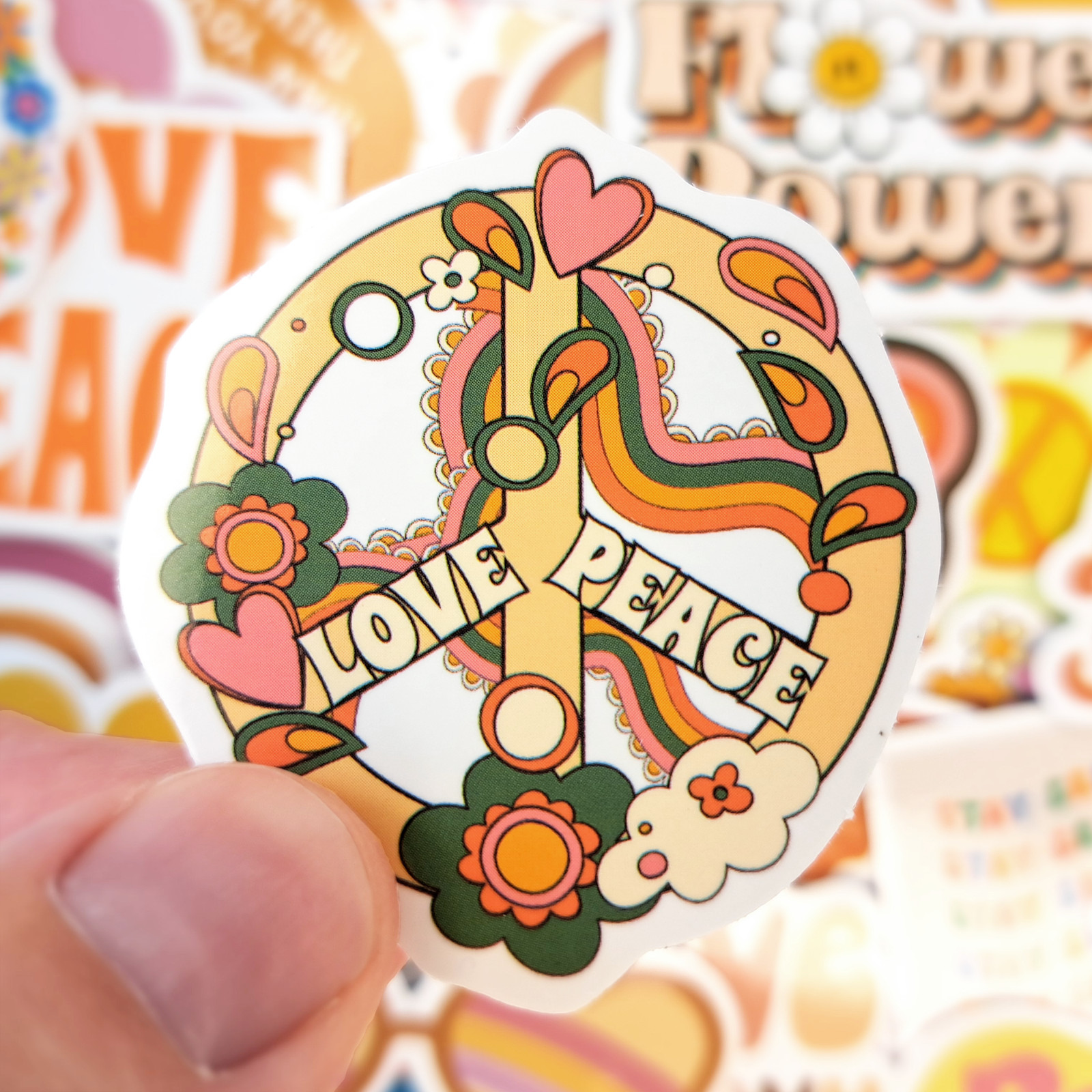 50 PCS Groovy Hippie Sticker Pack Peace Love Positive Vibes Boho Crafts Stickers