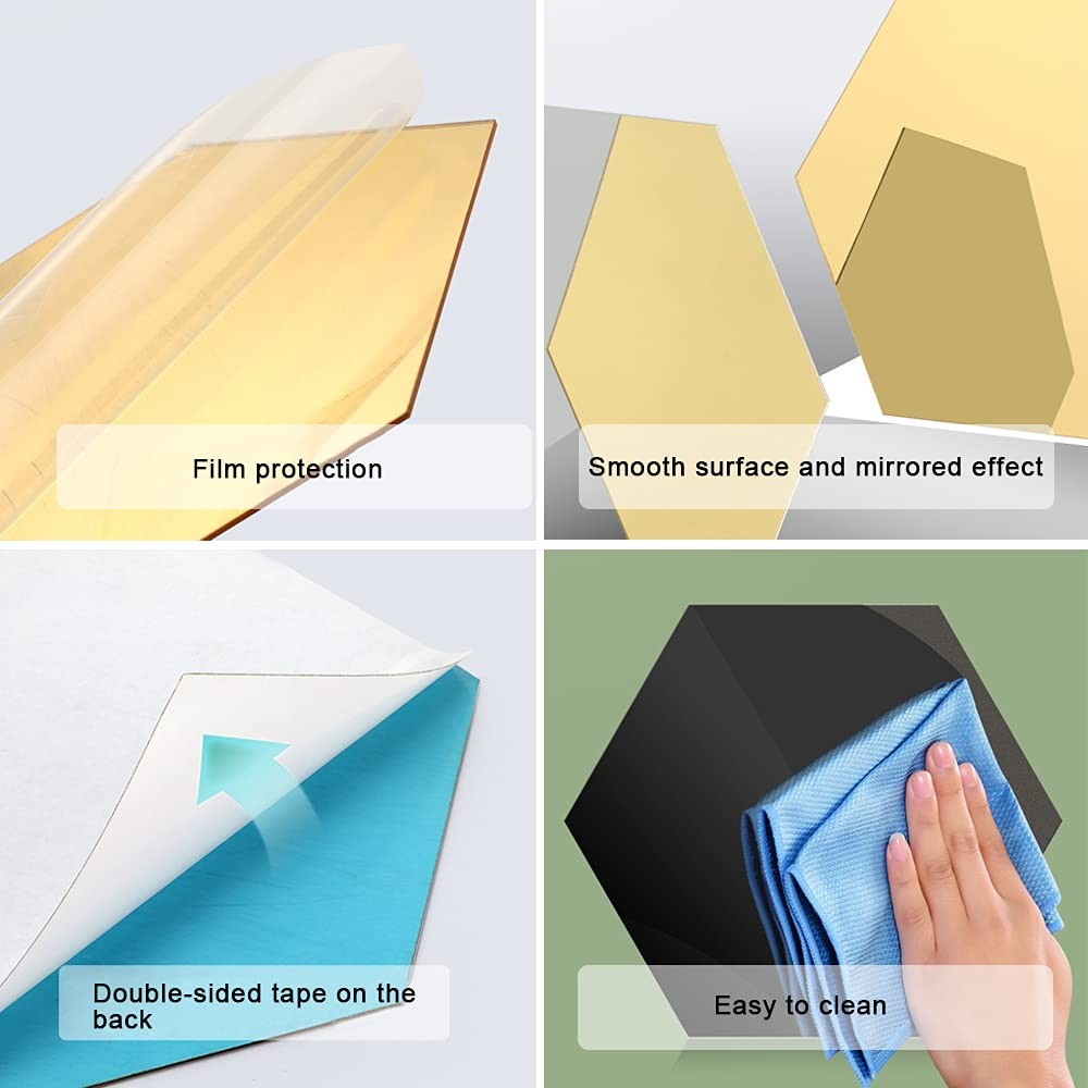 3D Acrylic Mirror Bathroom Wall Sticker, Mirror Wall Decals, Gold
