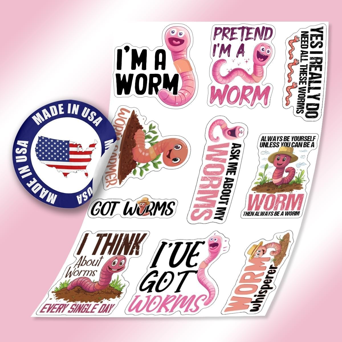 10pcs Worm Sticker, Worm Whisperer, Worm Art, Garden Worm, Insect Lover Gift