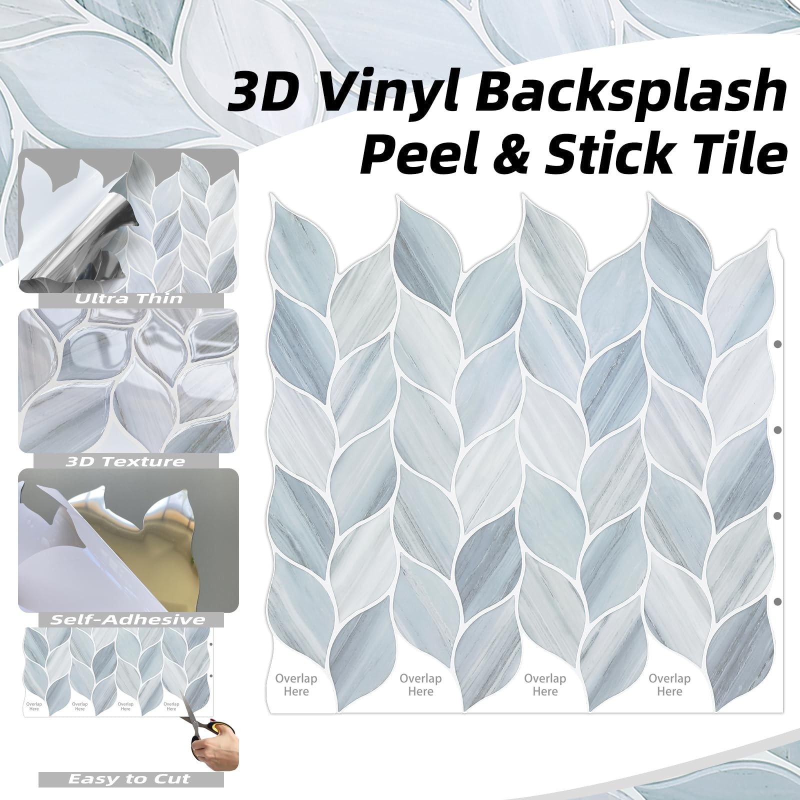 Tilingview 10 Pcs Leaf Design Peel and Stick for Kitchen Backsplash, Premium
