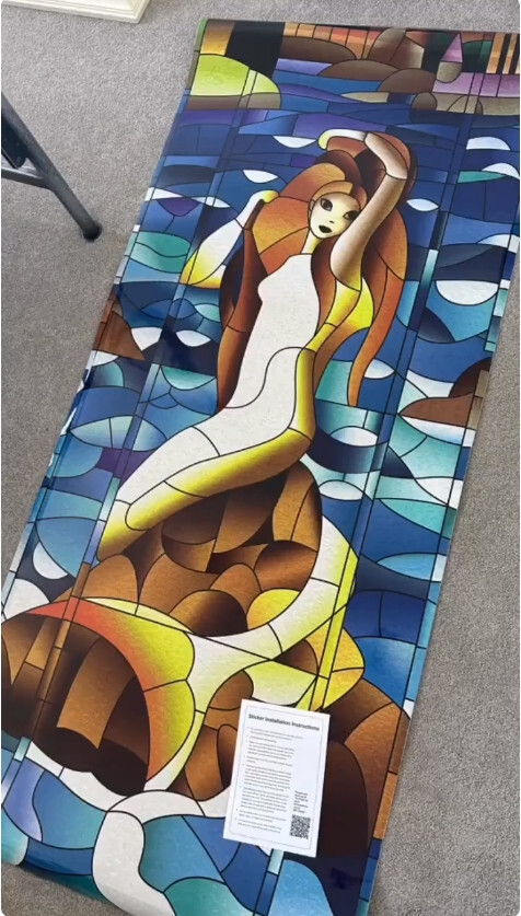 Mermaid Window Stained Glass -Door Mural, Glossy Laminated Sticker, Single piece