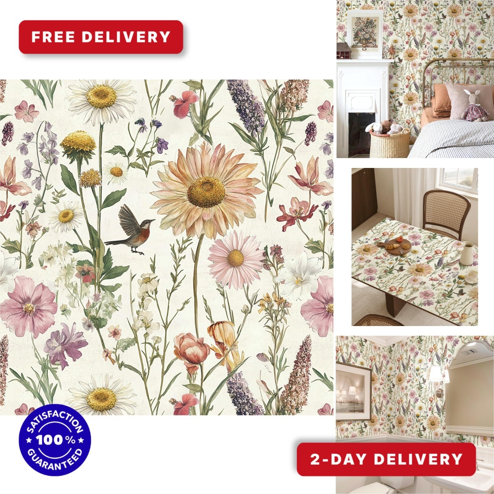 Floral Peel and Stick Wallpaper Vintage Flower Contact Paper