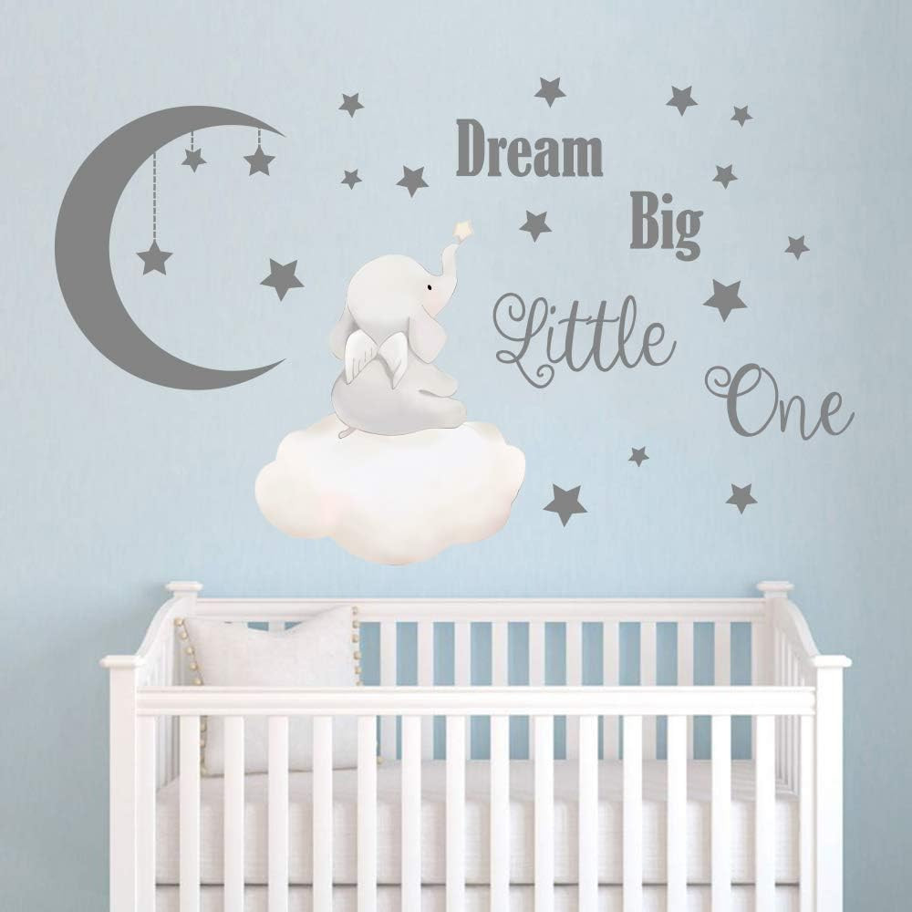 Dream Big Little One Wall Decals Elephant Inspirational Quotes Kids Wall Stic…