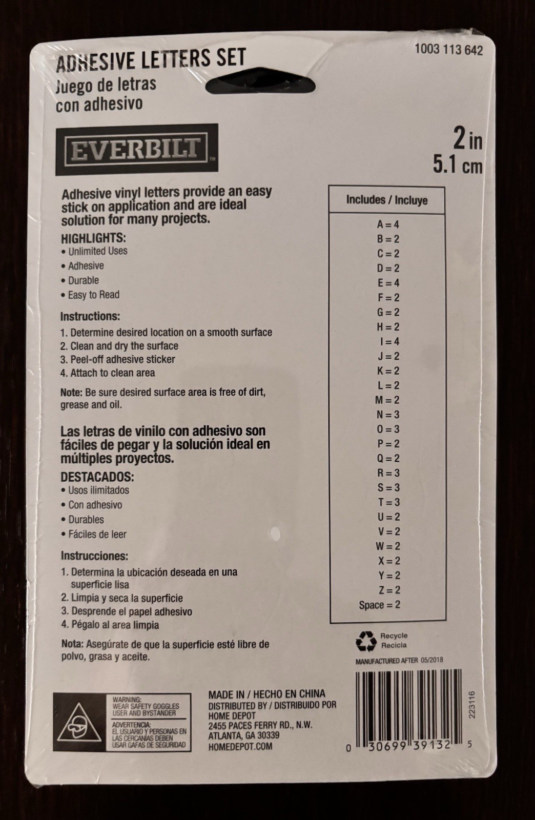Everbilt Adhesive 2 Inch Letters Black & White 65 Piece New