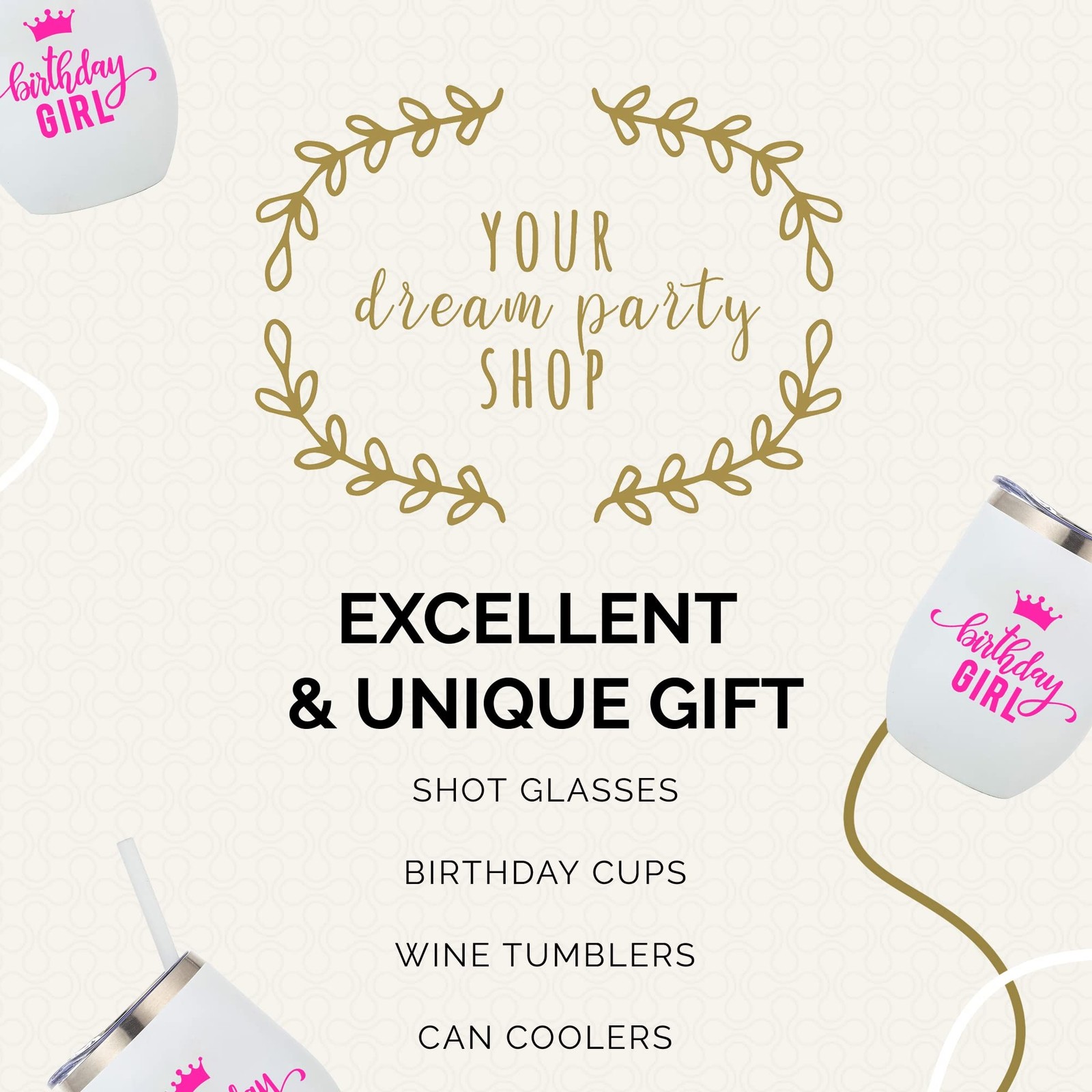 Your Dream Party Shop Birthday Girl Insulated Wine Tumbler, 12oz – White Stai…