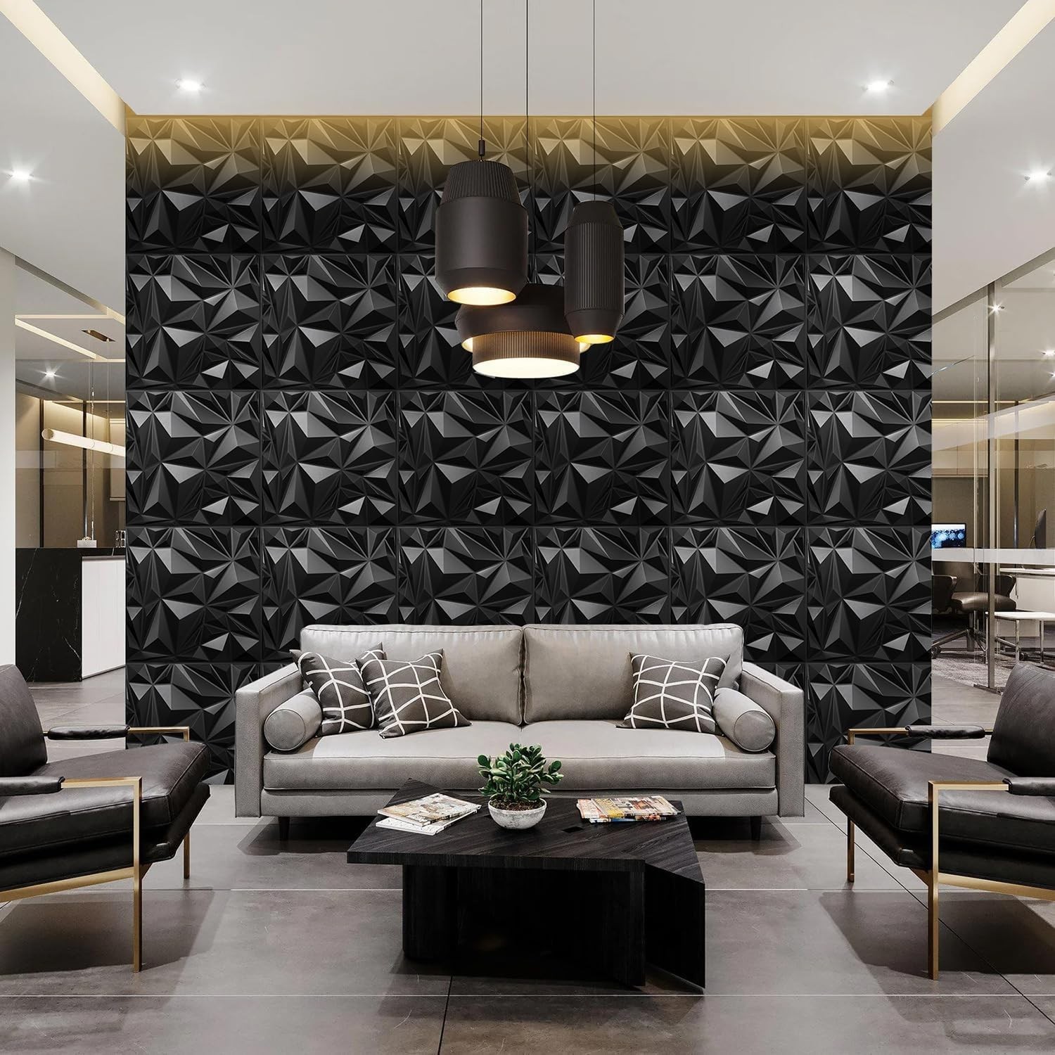 12 Pack 3D Wall Panels Black Diamond 19.7"x19.7"