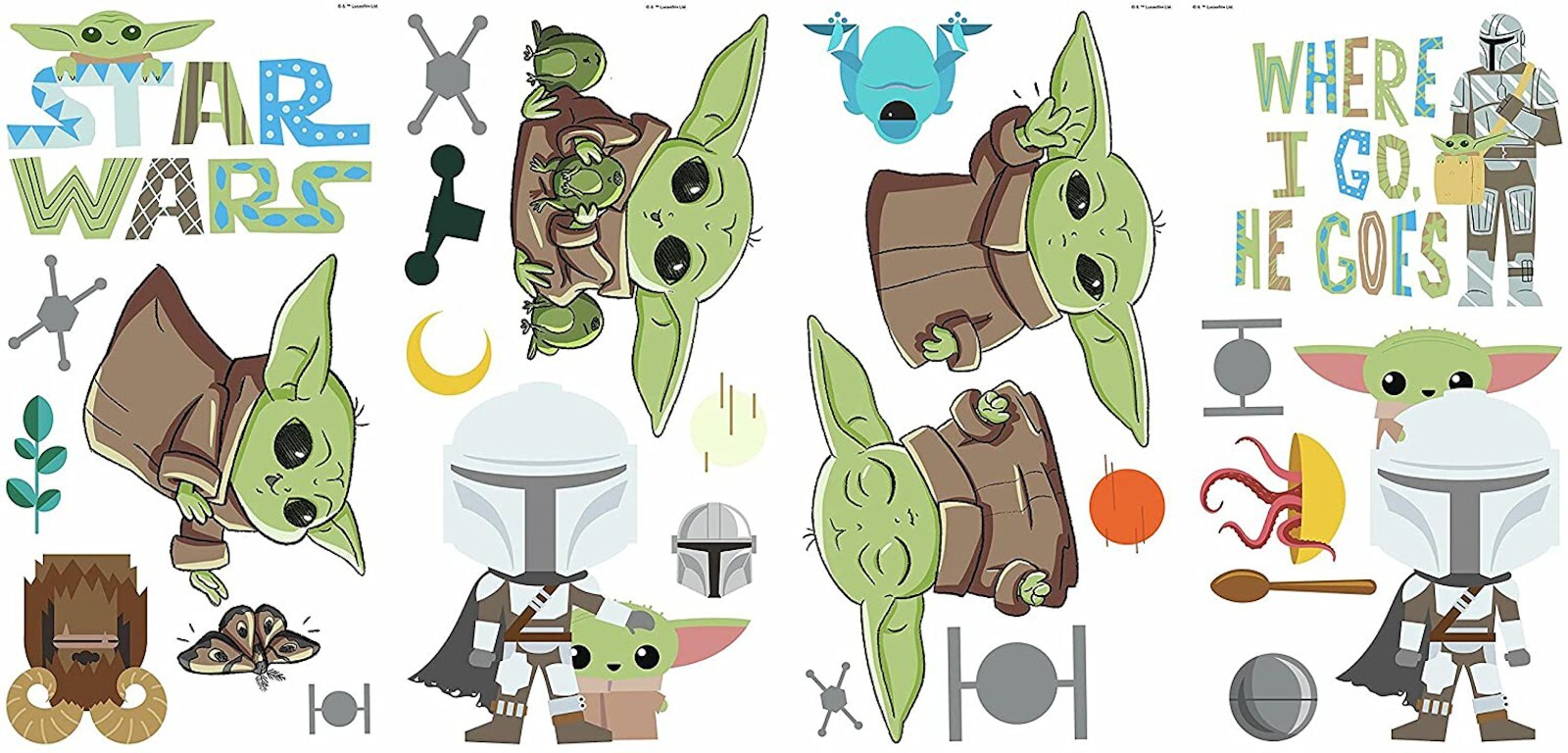 Roommates RMK4805SCS Baby Yoda Grogu Illustrated Peel and Stick Wall Decals