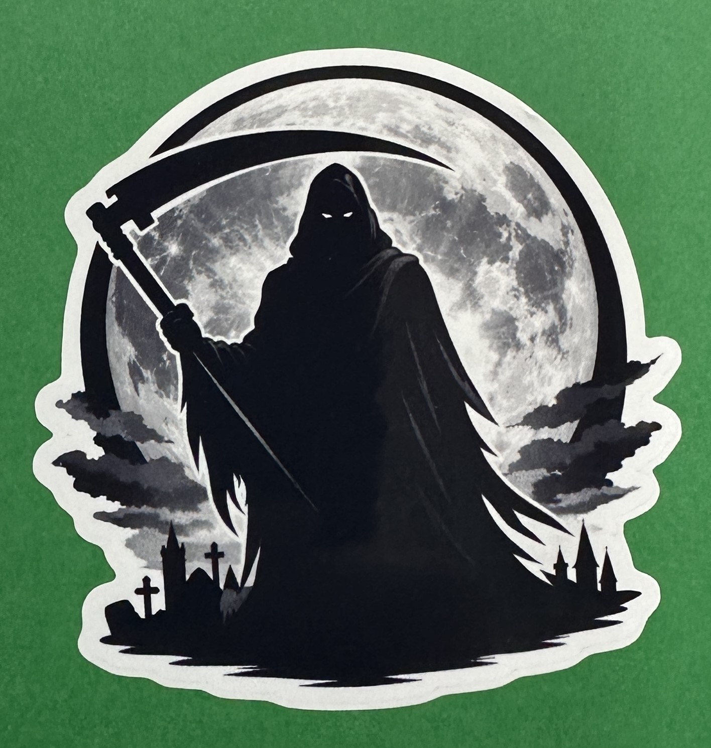 3 inch Grim Reaper Full Moon Vinyl Sticker Gothic Cemetery Horror Decal