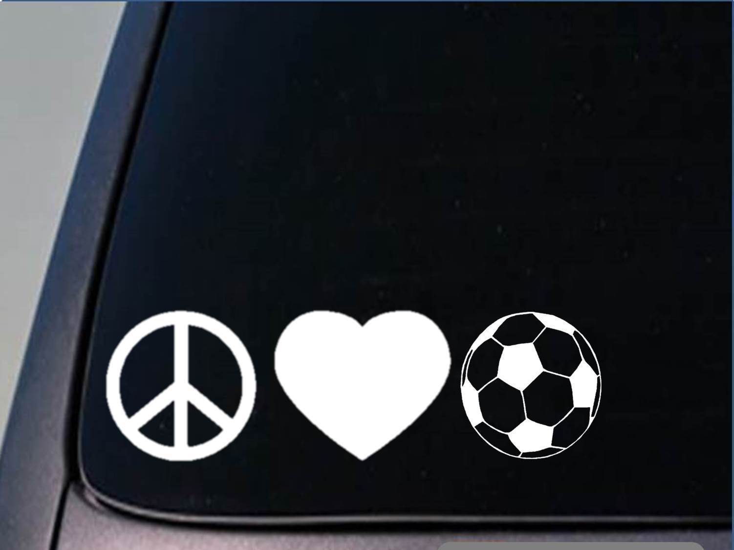 Peace love Soccer sticker *H84* 8" vinyl goalie knee pads