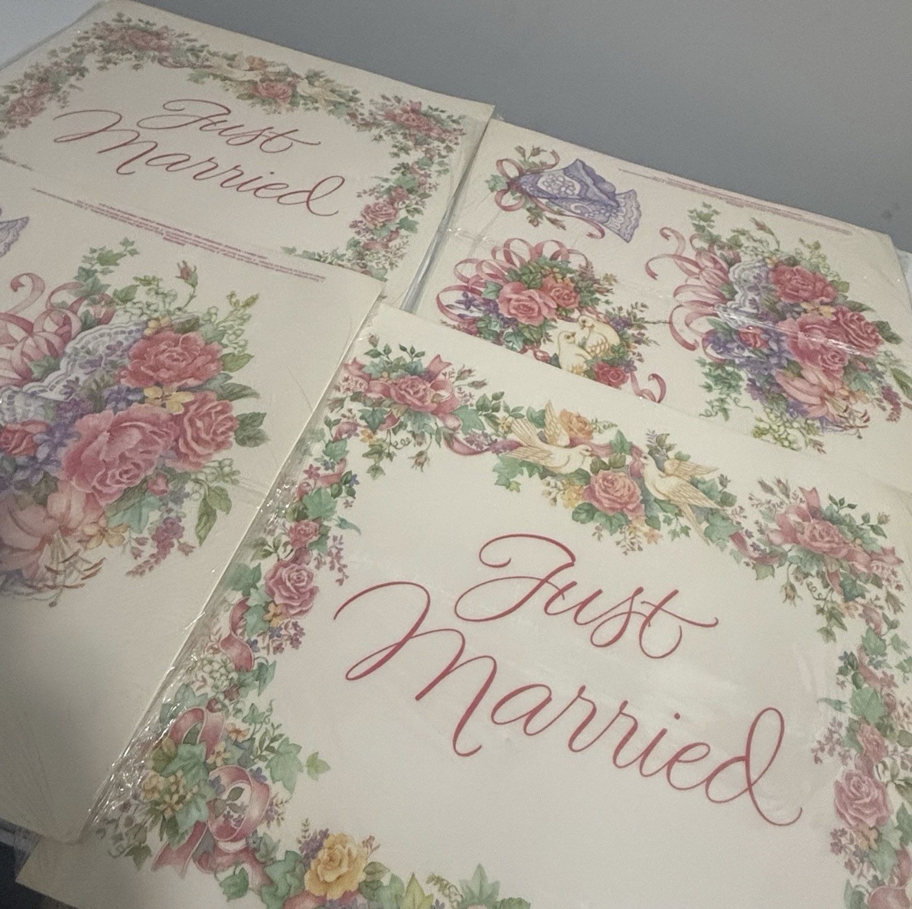 Vintage Wedding Window Decals Just Married Roses Birds Car Decor Spring New